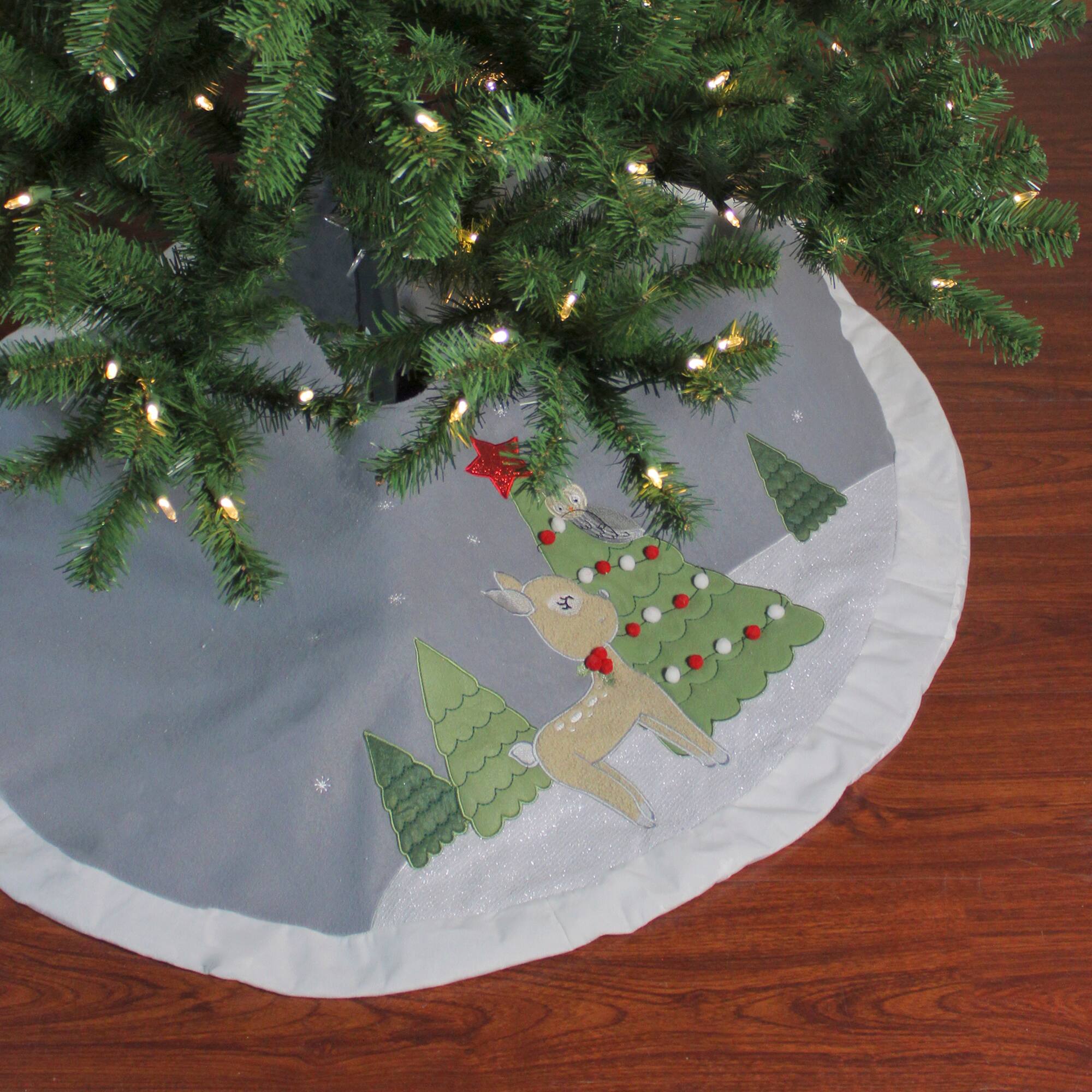 Alt View 1. Dyno - 48" Gray and White Deer with Owl Christmas Tree Skirt - Gray.