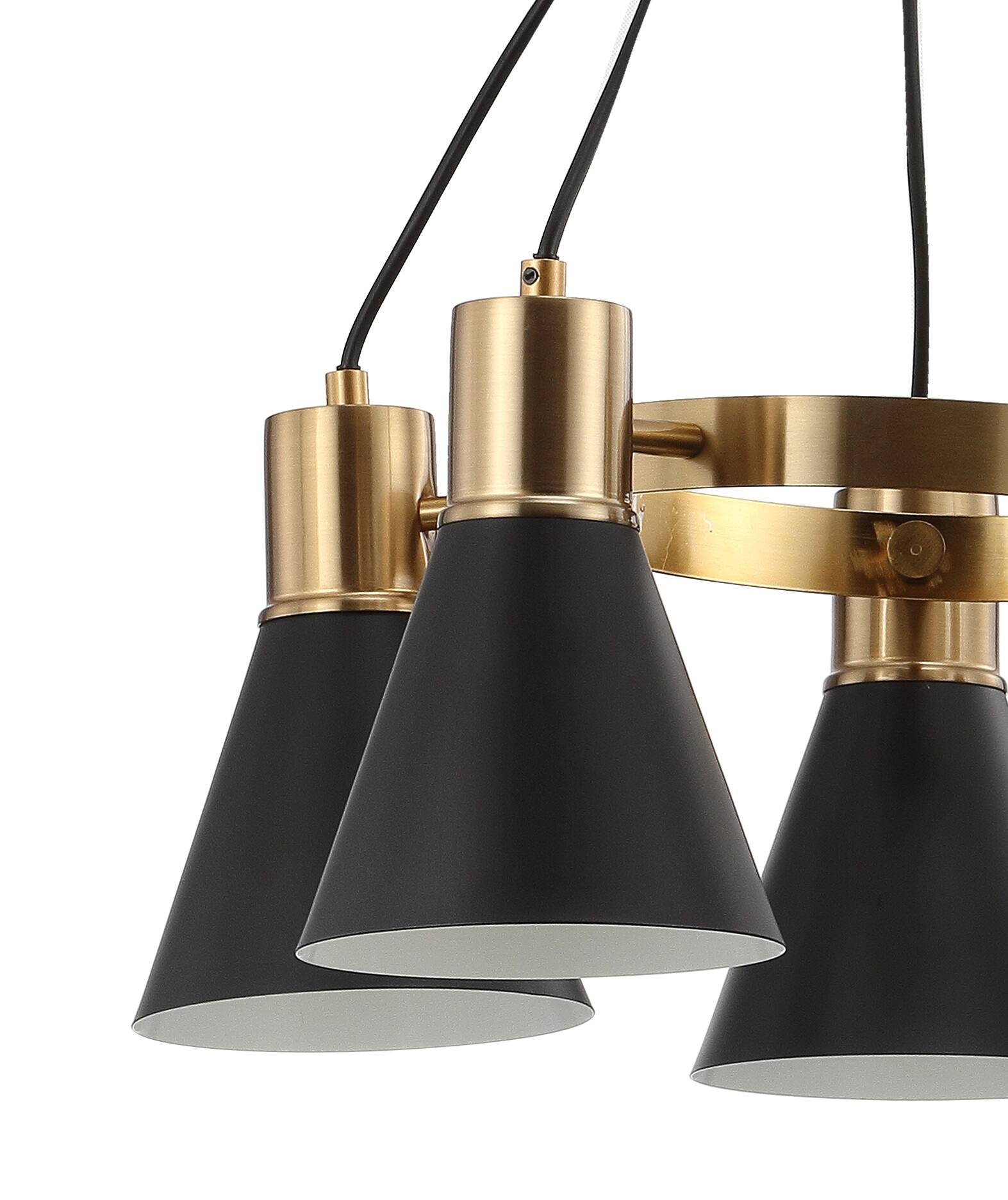 Alt View 4. Jonathan Y - Apollo 22" 5-Light Metal LED Pendant, Black/Brass Gold - Black/Brass Gold.
