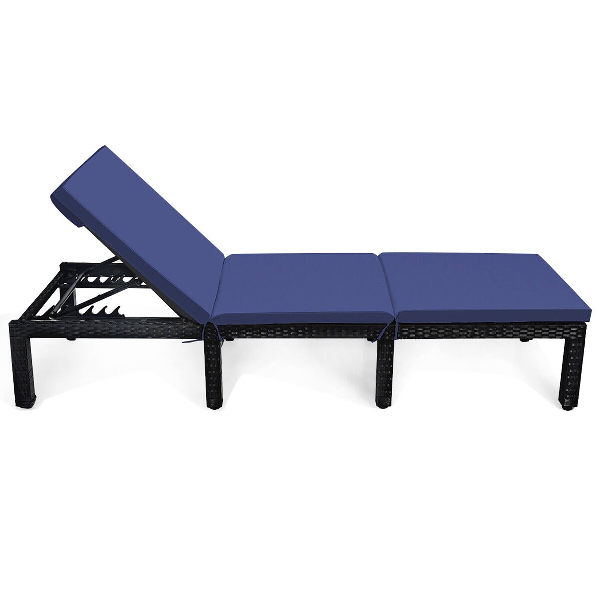 Alt View 6. Gymax - Gymax 2PCS Patio Lounge Chair Rattan Chaise w/ Adjustable Navy & Off White Cushioned - Navy/Off white.