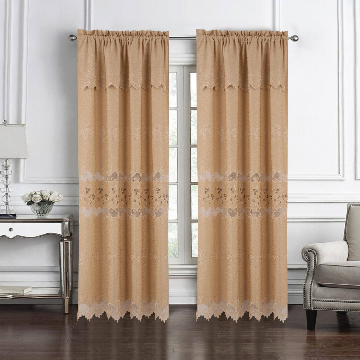 Angle. RT Designers Collection - RT Designer Collection Alice Macrame Luxurious Decorative Rod Pocket Curtain Panel 54" x 84" Gold - Gold.