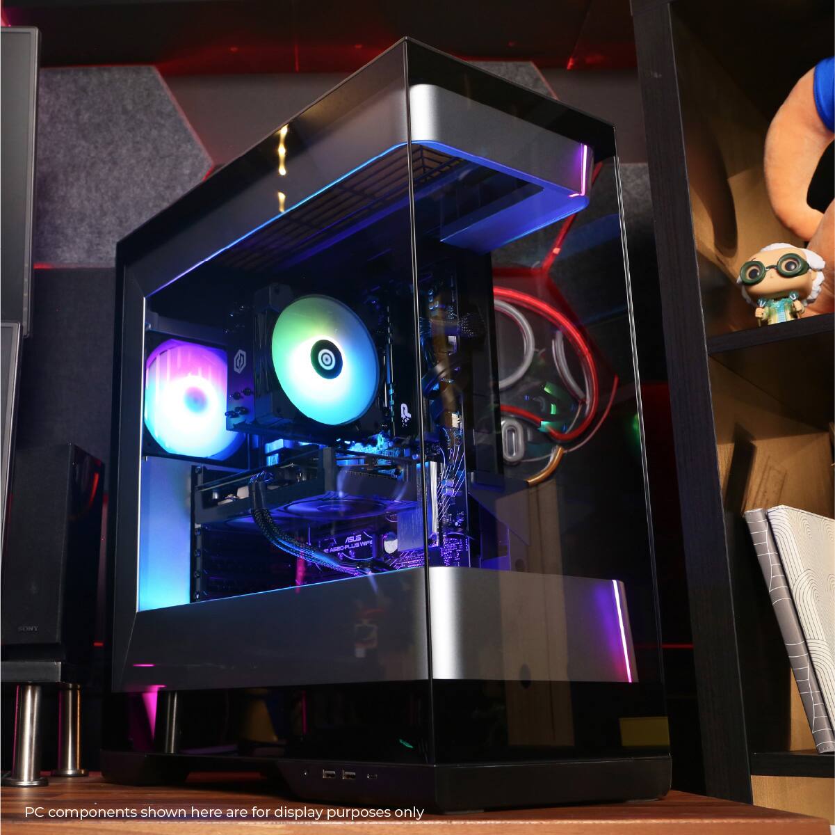 The text on the image reads: "PC components shown here are for display purposes only."