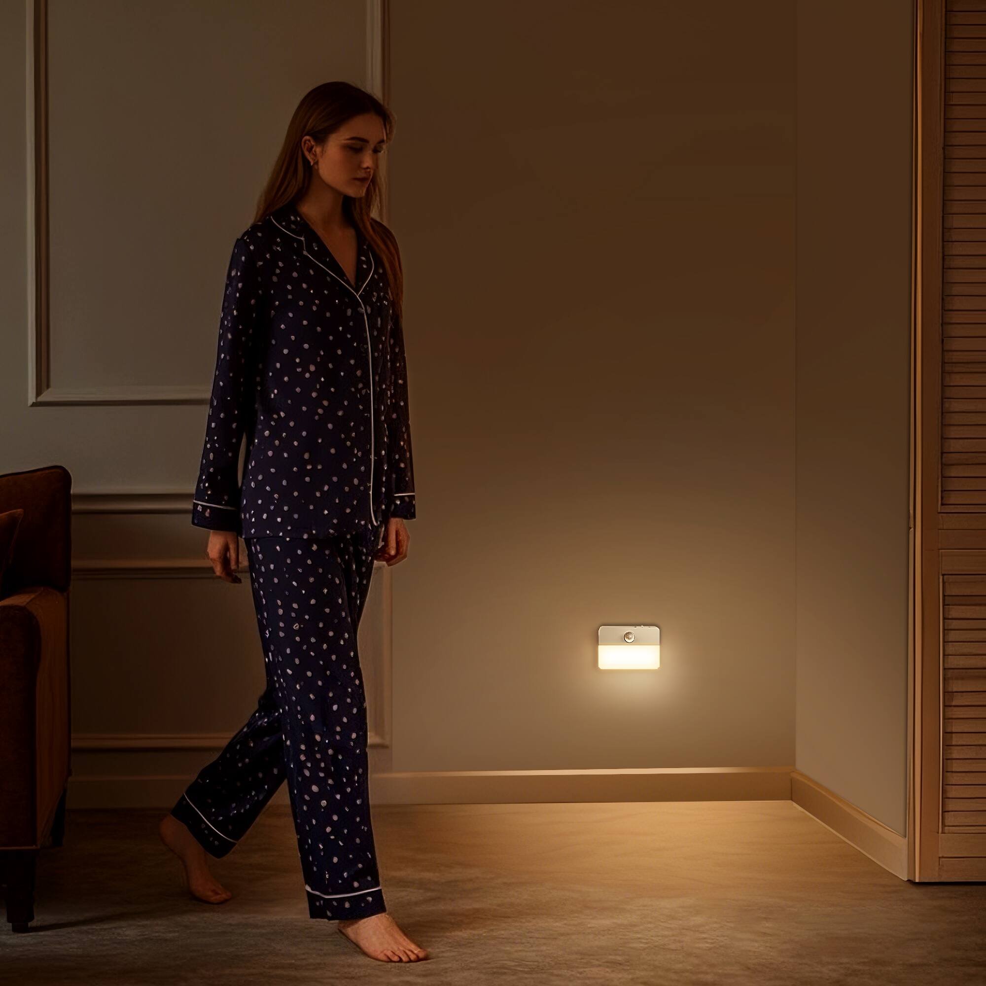 Alt View 3. Jandcase - JANDCASE 0.6W Battery Operated Motion Sensor Night Light, 3000K Warm Glow, Square Design, Magnetic Mount, ON/OFF/AUTO - White.