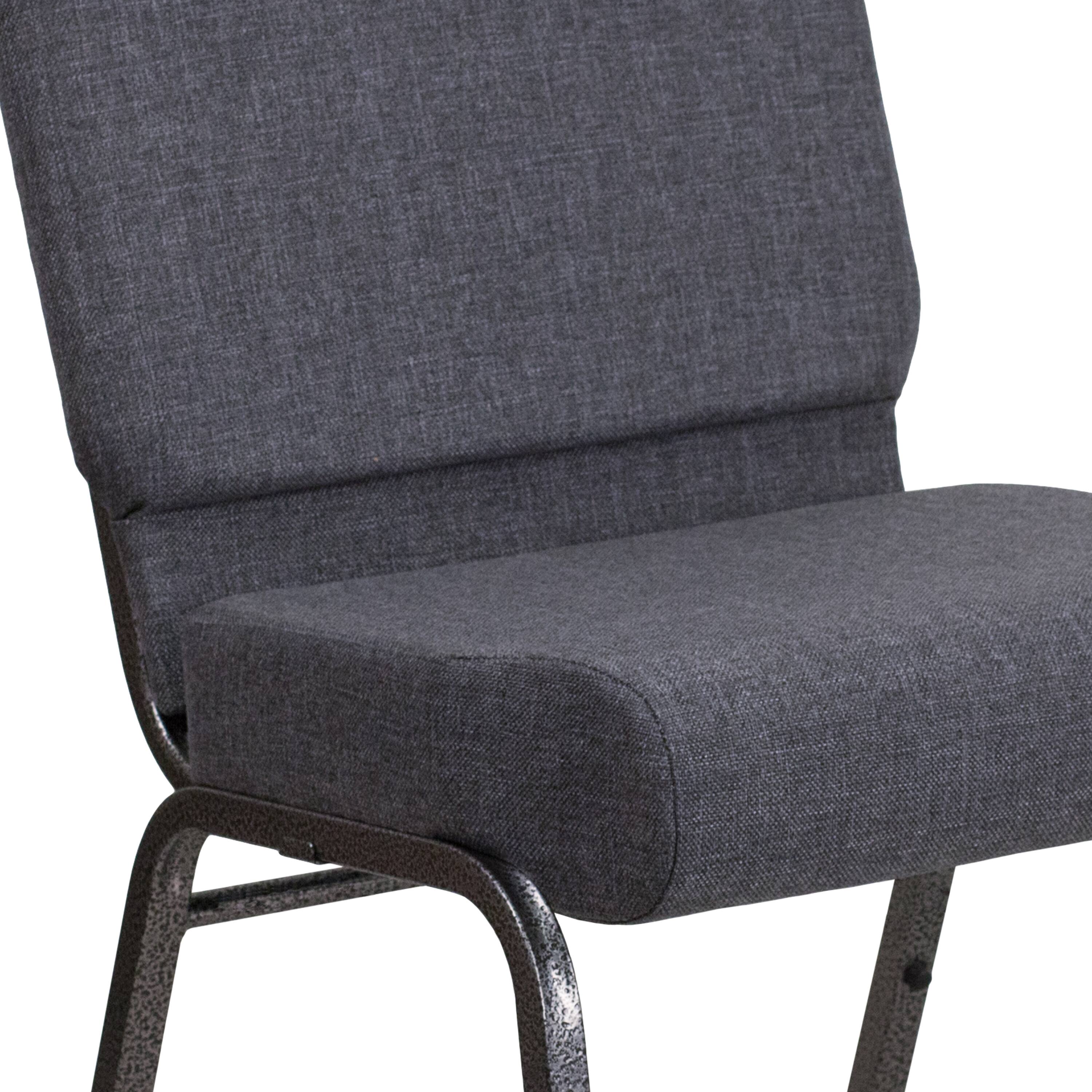 Alt View 9. Emma + Oliver - 4 Pack 21''W Stacking Church Chair - Dark Gray Fabric/Silver Vein Frame.