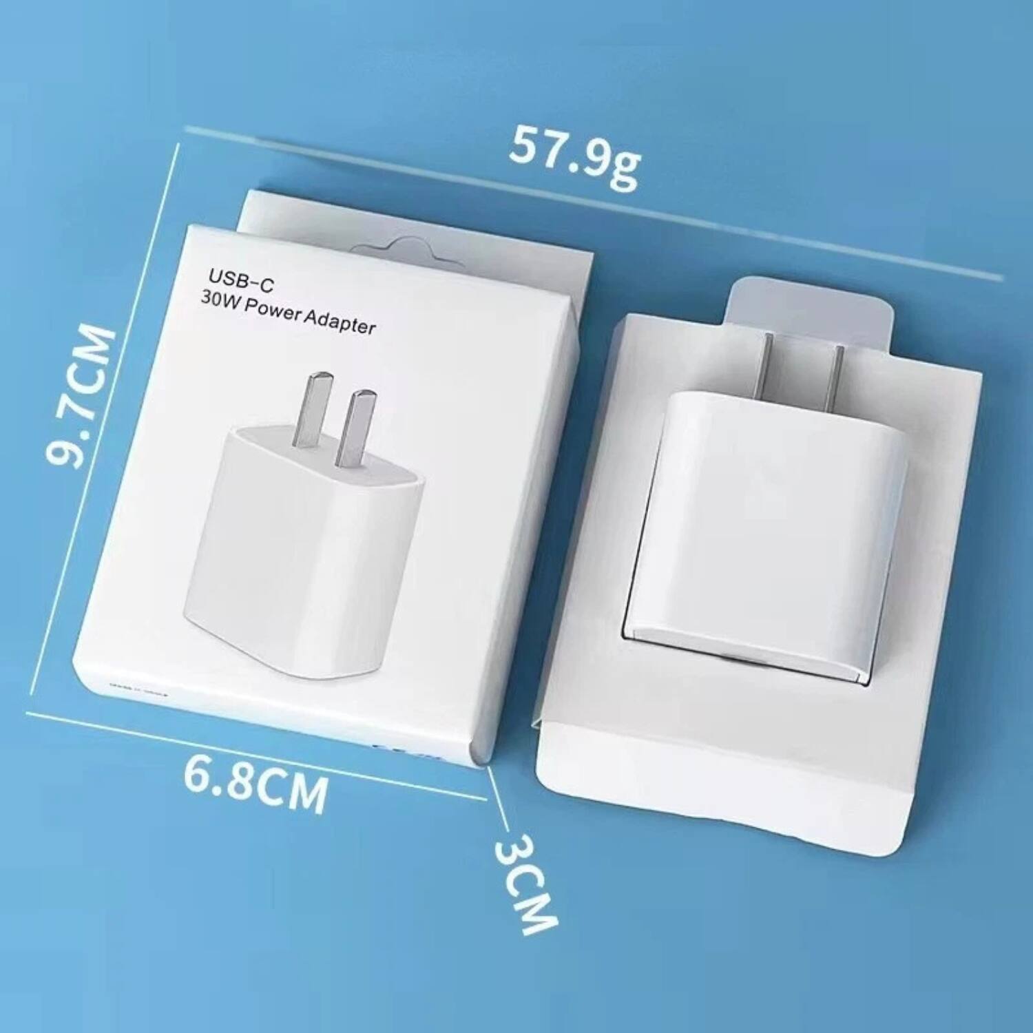 9.7CM USB-C 30W Power Adapter  
57.9g  
6.8CM  
3CM