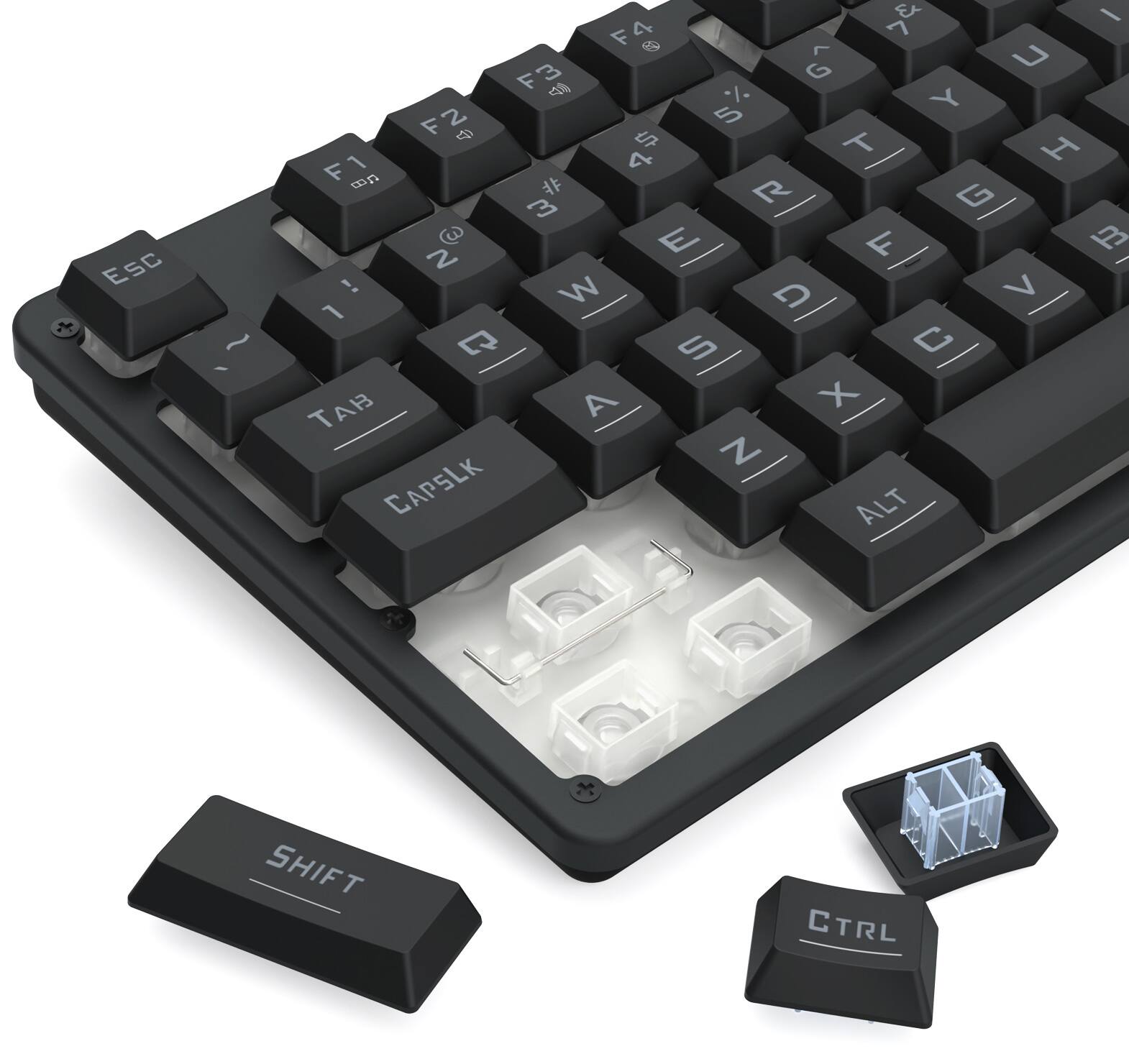 ESC ~ 1 ! 2 @ 3 # 4 $ 5 % 6 ^ 7 & 8 * 9 ( 0 ) - _ + = Q W E R T Y U I O P [ ] { } A S D F G H J K L ; ' " Z X C V B N M , . / SHIFT TAB CAPSLOCK ALT CTRL F1 F2 F3 F4 F5 F6