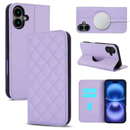 Front. Dteck - Magnetic RFID Blocking Wallet Case for Apple iPhone 17 with Card Slots, PU Leather TPU Folio Kickstand Protective Cover - Purple.
