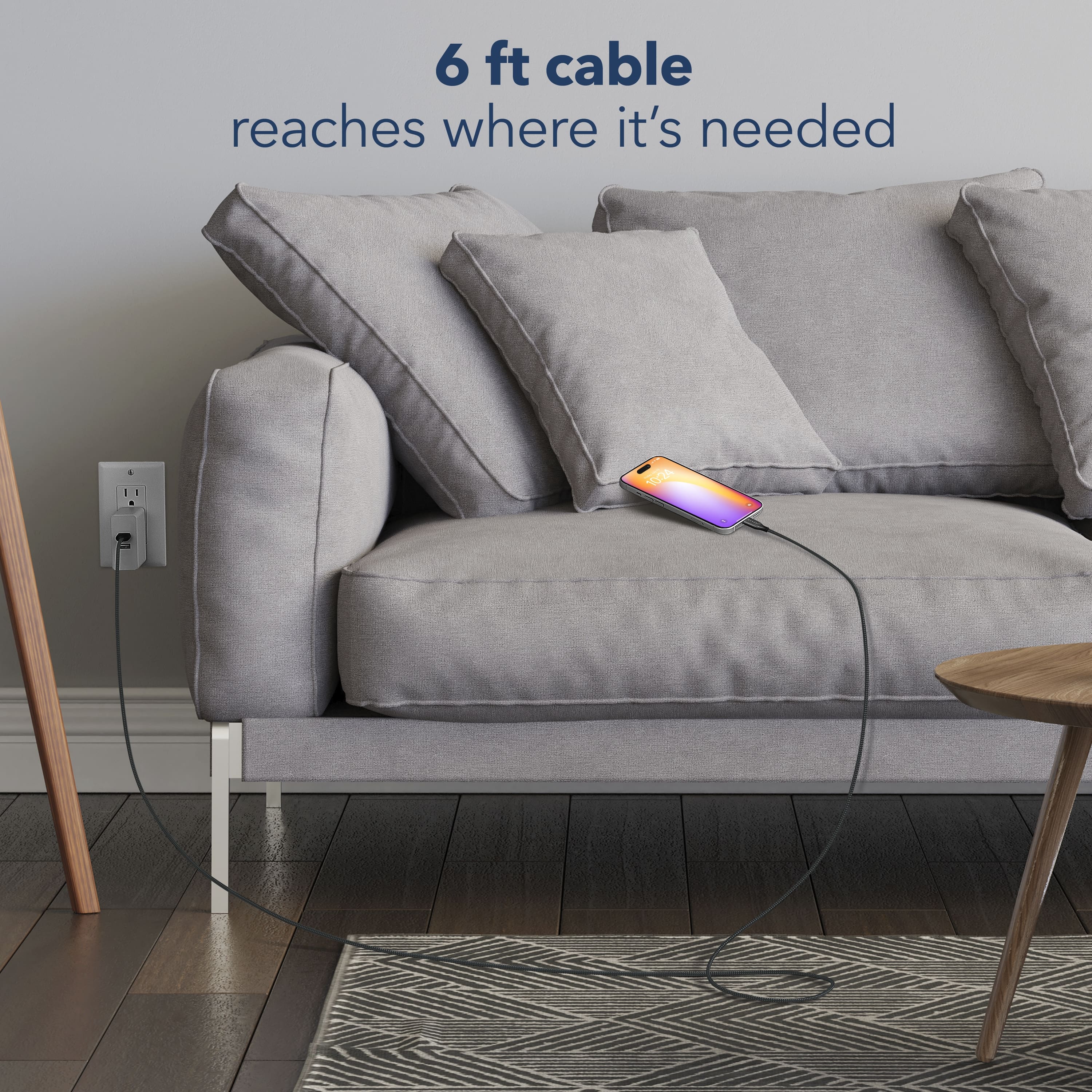 6 ft cable reaches where it's needed