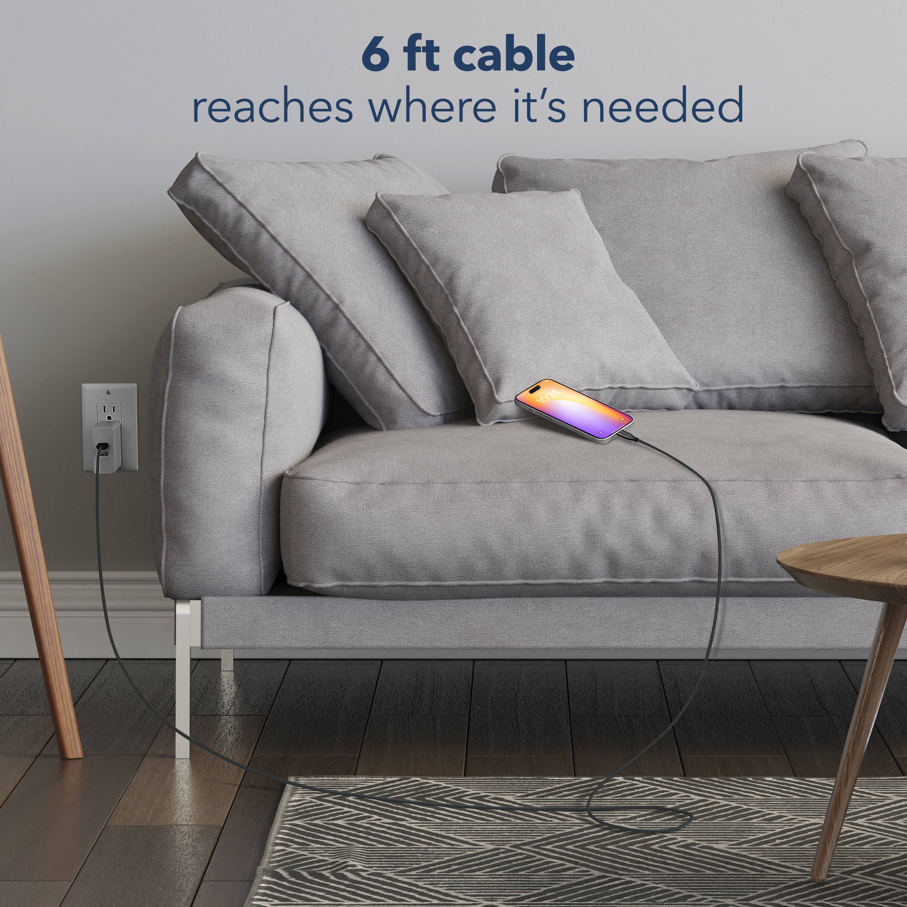 6 ft cable reaches where it's needed