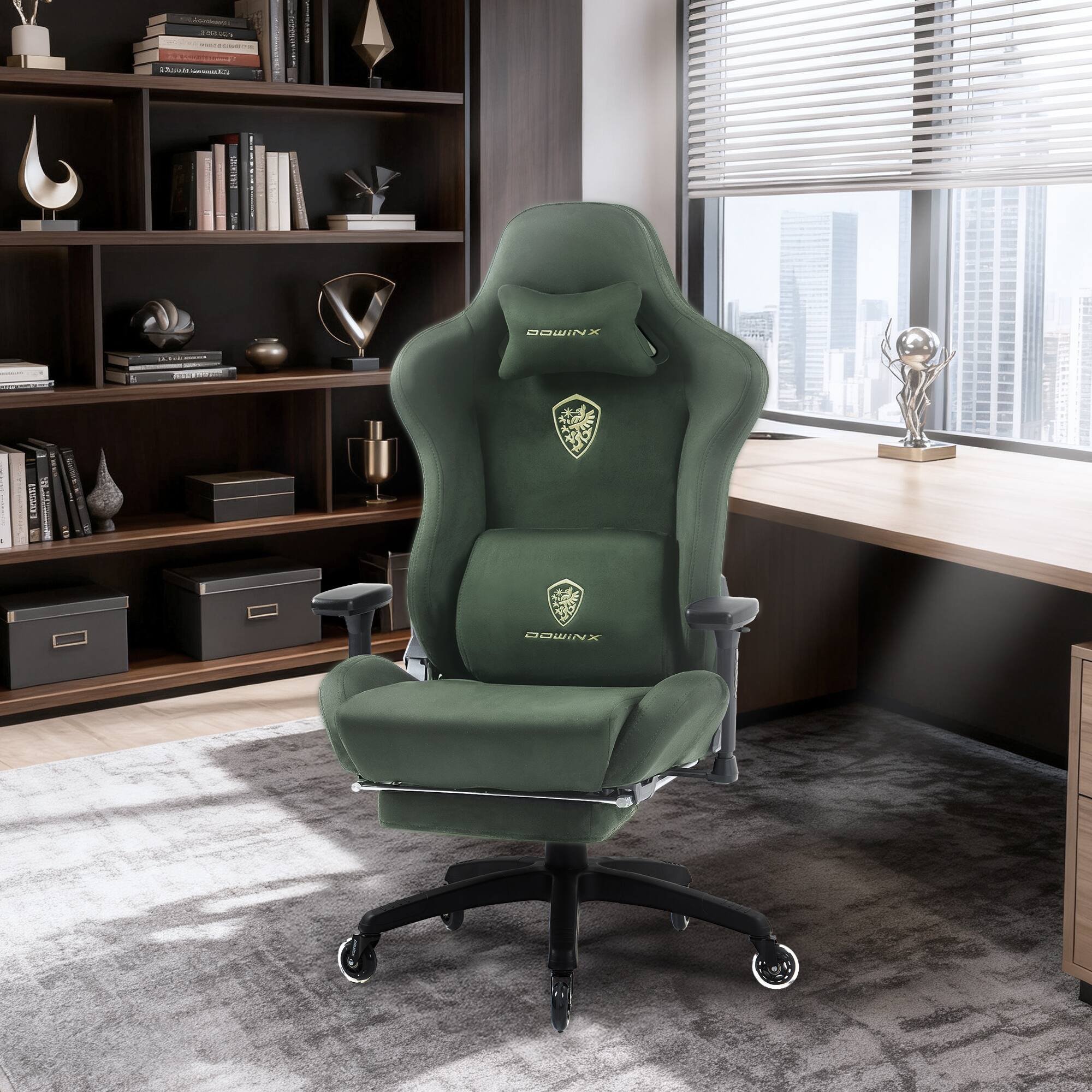 Dowinx - Gaming Chair,Breathable Suede Fabric Game Chair with 3D Armrest and PU Wheels,Big and Tall Gaming Chair - Green