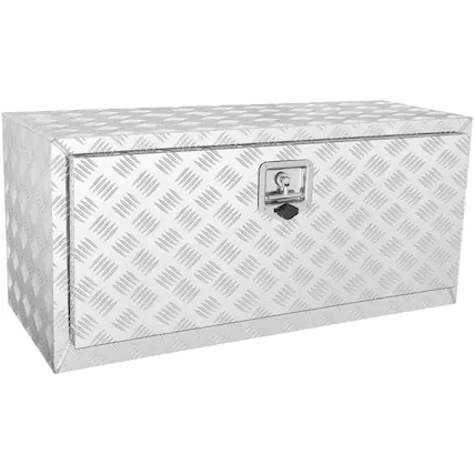 Front. VEVOR - Underbody Truck Box, 36"×17"×18" Pickup Storage Box, Heavy Duty Aluminum Diamond Plate Tool Box with Lock and Keys - Silver.
