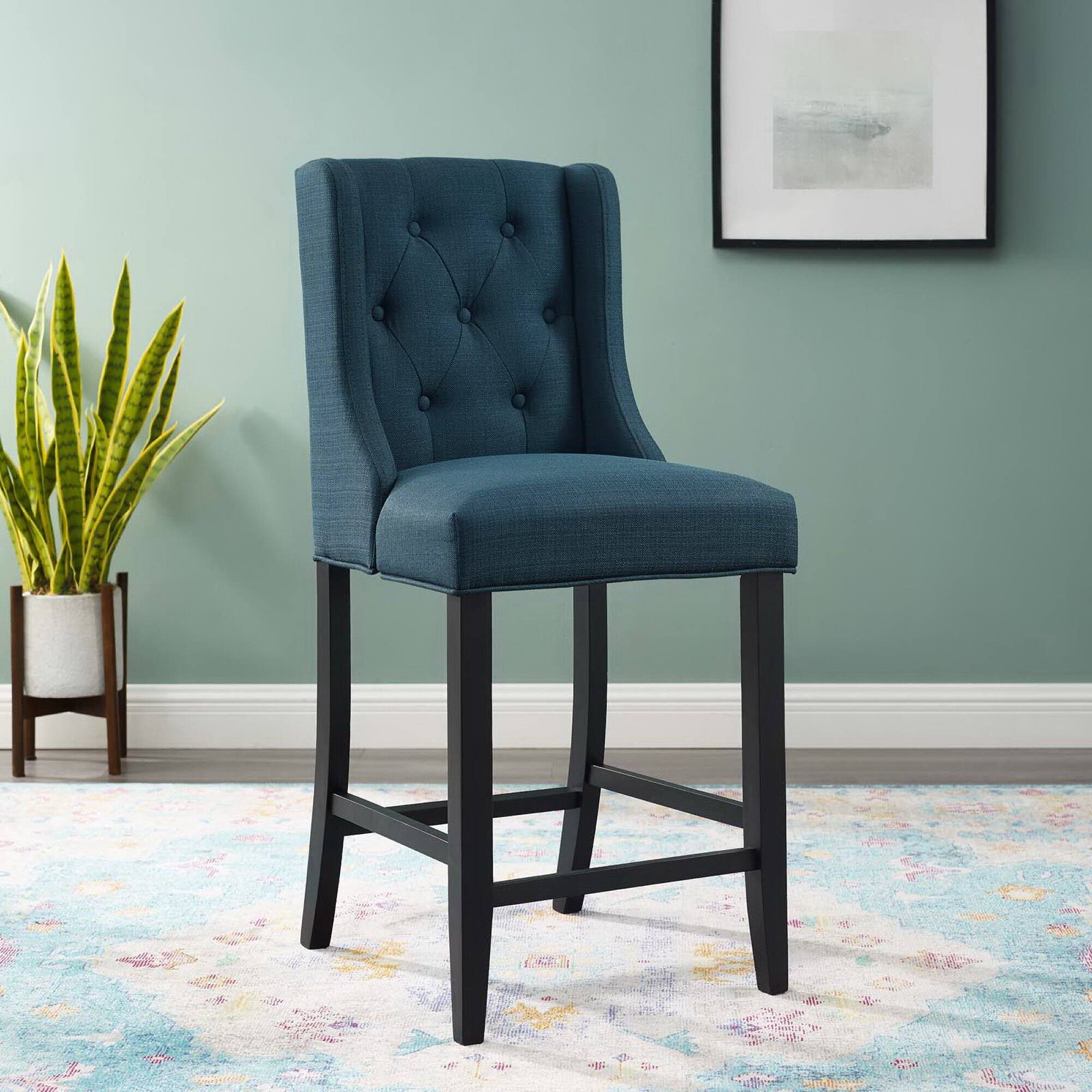 Alt View 2. Modway - Baronet Tufted Button Upholstered Fabric Counter Stool by Modway - Blue.