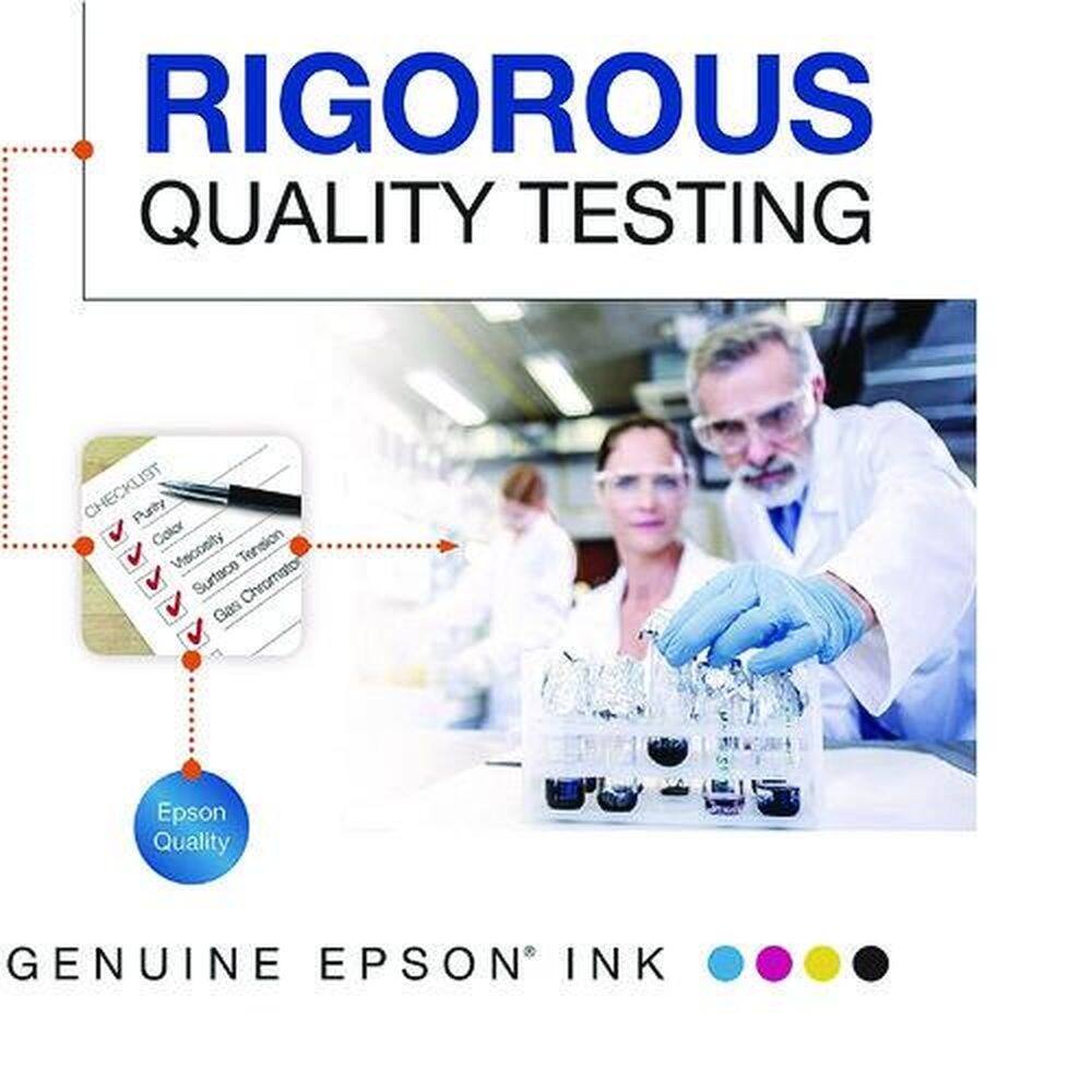 RIGOROUS QUALITY TESTING

- Color
- Viscosity
- Surface Tension
- Gas Chromatography
- Epson Quality

GENUINE EPSON INK