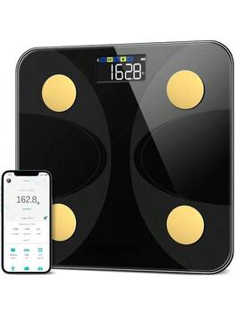 Stamp n Camp - Bathroom scale highly accurate, 11.8×11.8 Platform perfect for fitness tracking, User-Friendly, Modern Design - Black Gold