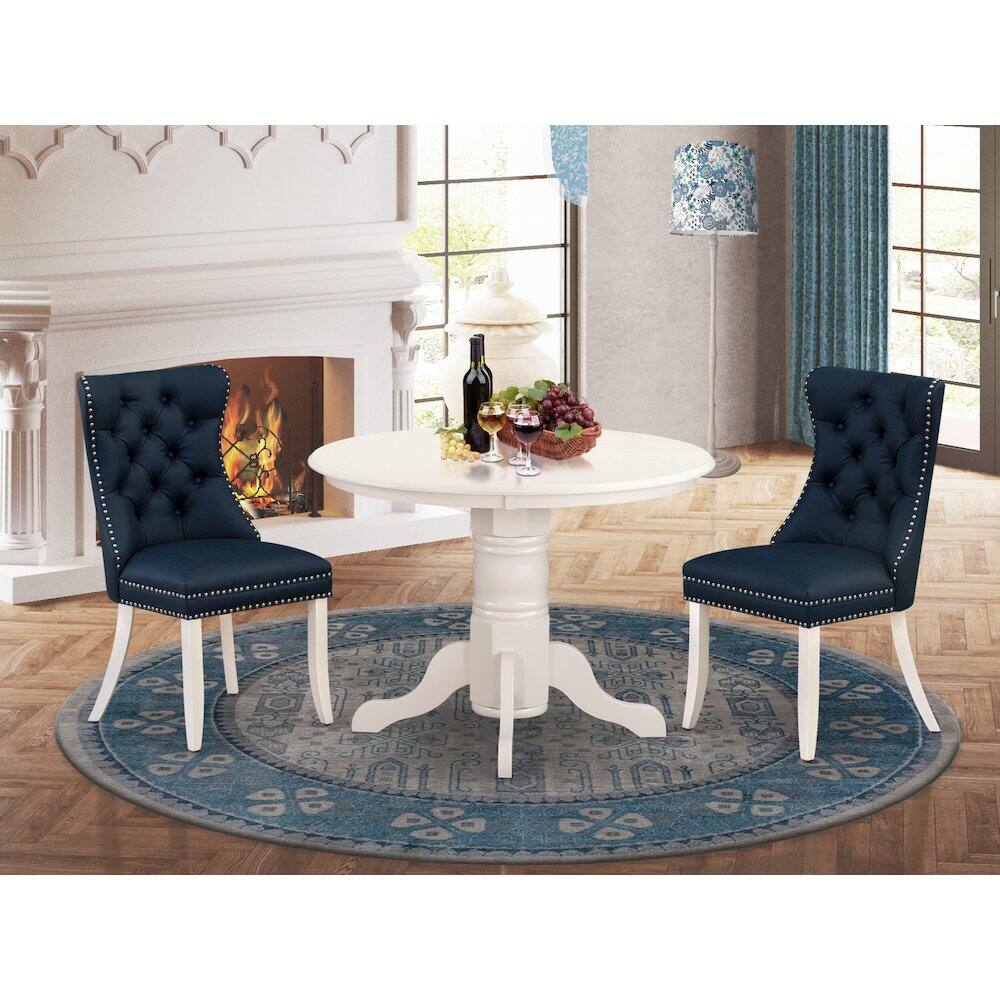 Alt View 7. East West Furniture - 3 Piece Modern Dining Table Set Consists of a Round Kitchen Table with Pedestal - White.