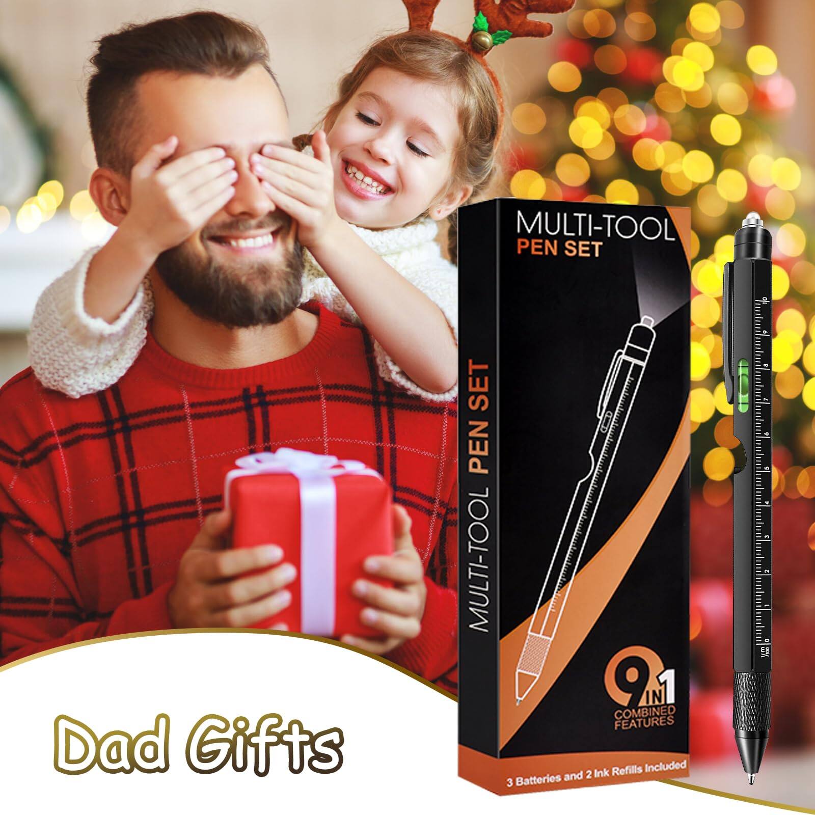 Dad Gifts

MULTI-TOOL PEN SET

9 IN 1 COMBINED FEATURES

3 Batteries and 2 Ink Refills Included