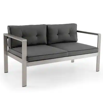 Front. Costway - Costway Patio Aluminum Loveseat Sofa Outdoor Chair with WPC Armrests & Cushions Backyard - Gray/Silver.