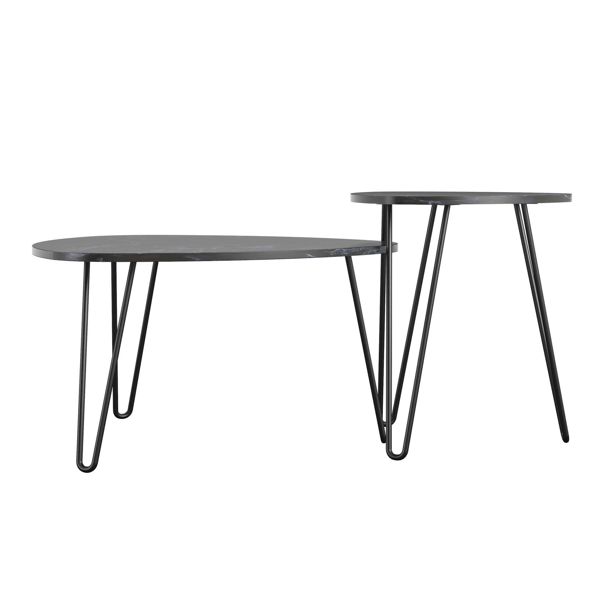 Angle. Aukfa - Nesting Tables - PVC Particleboard & Metal Legs, 80lb Capacity Each, Large 32.7"W & Small 20"W, Minimal Assembly - Black.