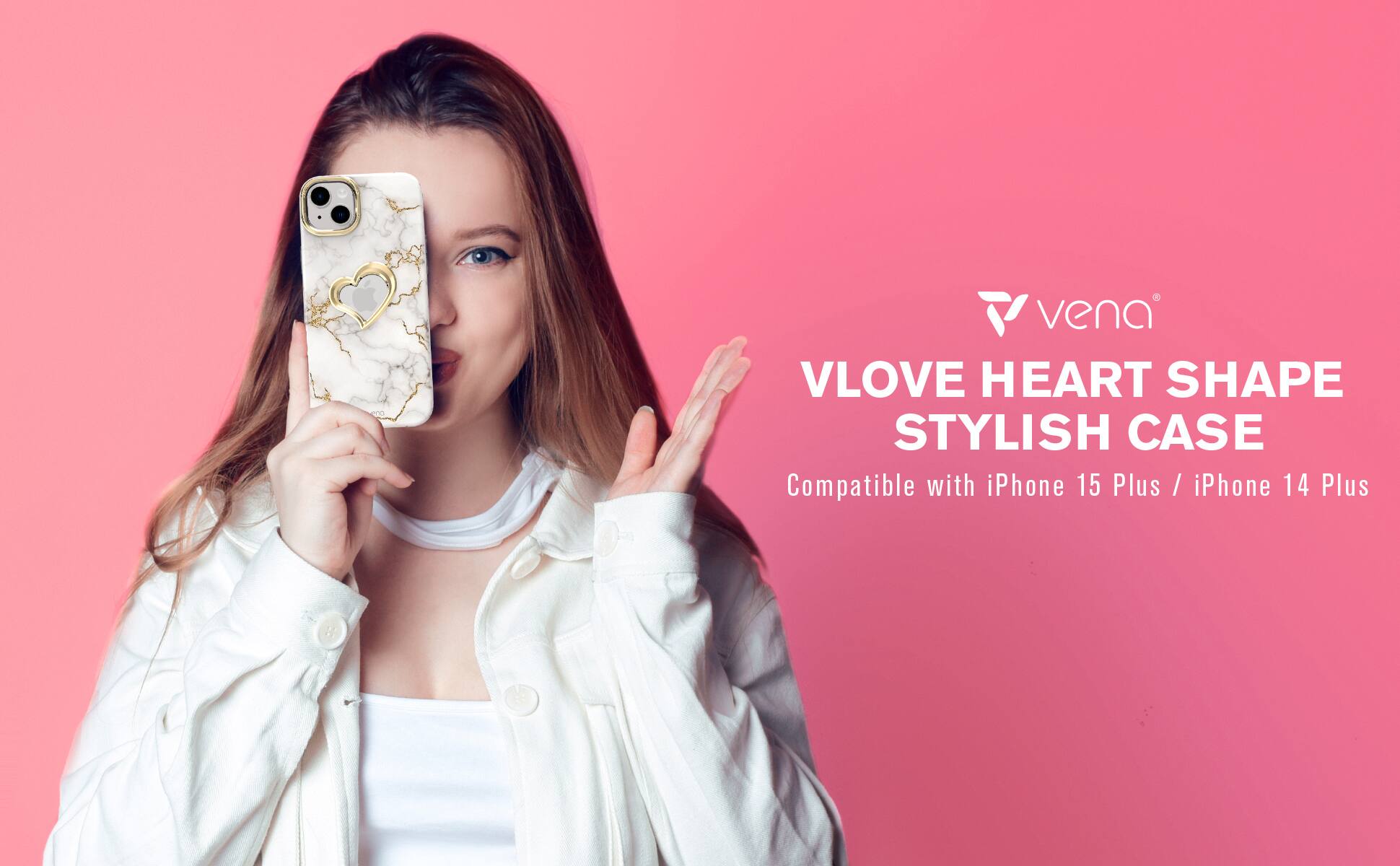 VLOVE HEART SHAPE STYLISH CASE  
Compatible with iPhone 15 Plus / iPhone 14 Plus