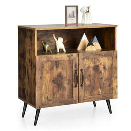Pefilos - Mid-century Wooden Storage Cabinet, Wine Glass Holders, Cabinet for Indoor, Rustic - Brown