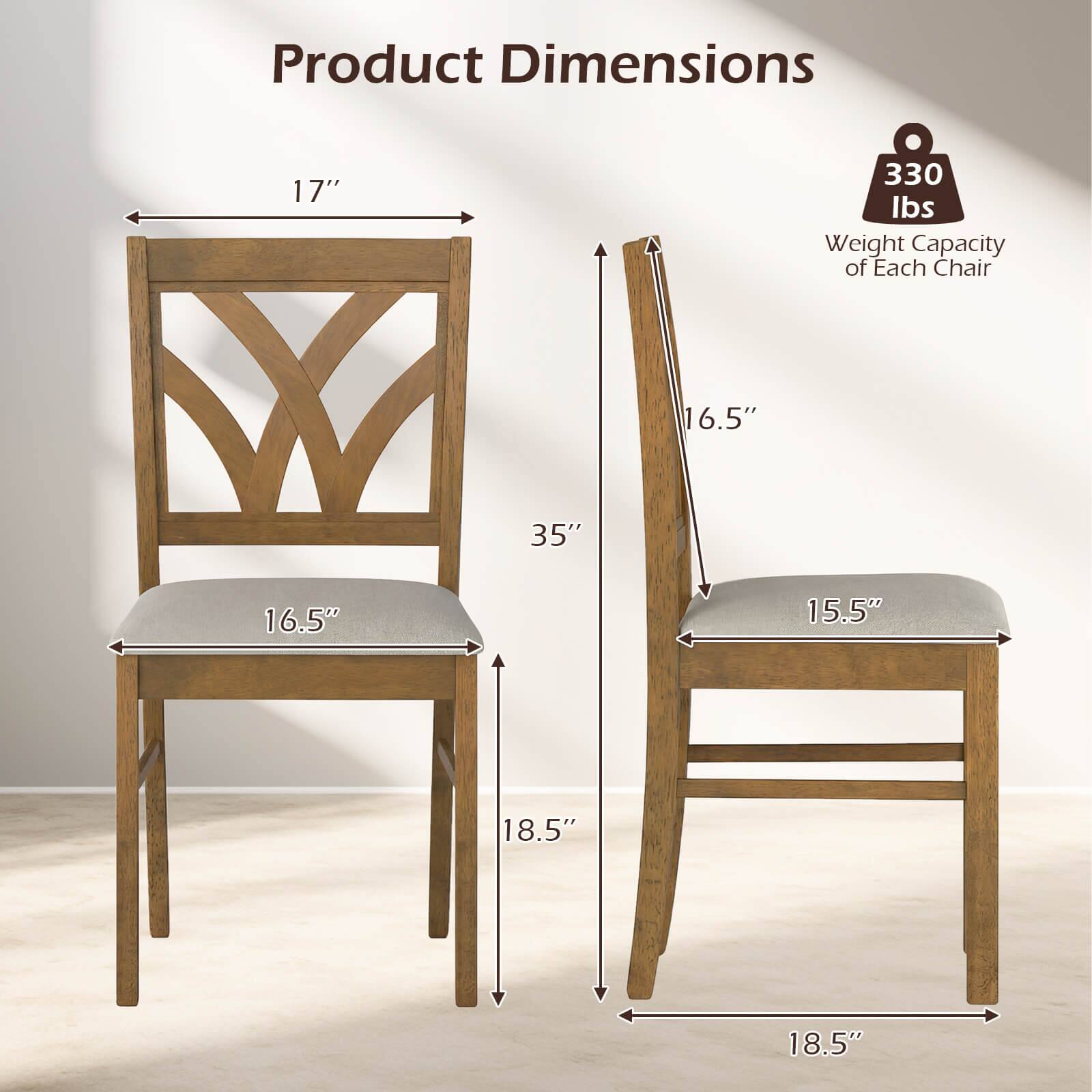 Product Dimensions: 17" x 16.5" x 18.5"  
Weight Capacity of Each Chair: 330 lbs