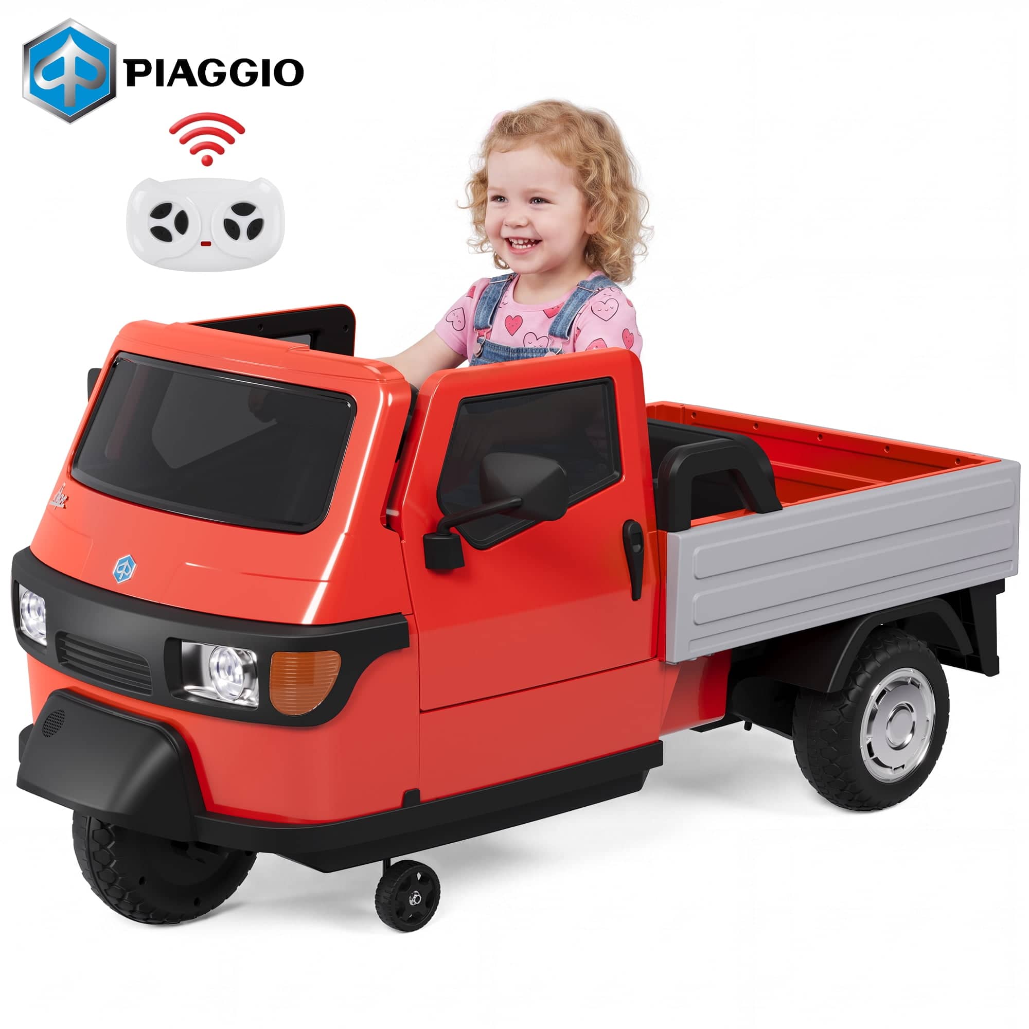 Front. Wisairt - 12V Kids Ride-On Toy 3-Wheel Cargo Truck with Remote, Music, Lights and USB - Red.