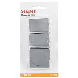 Staples - Magnetic Clips, 1.75"W, 3/Pack - Silver