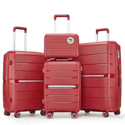 Front. Ecooso - Luggage Set 4 Piece (14/20/24/28), Lightweight PP Expandable Suitcase Set with Spinner Wheels and TSA Lock for Travel - WINE RED.