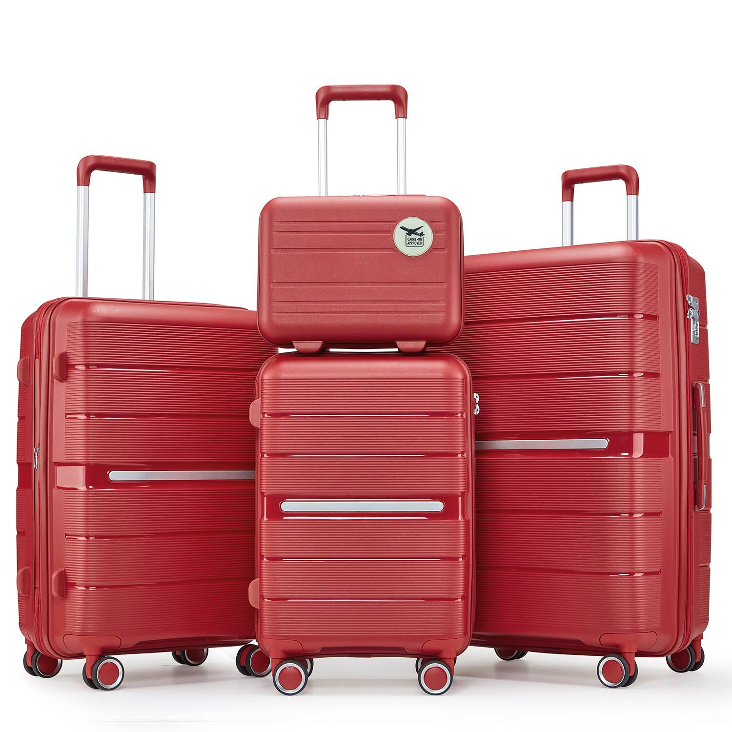 Front. Ecooso - Luggage Set 4 Piece (14/20/24/28), Lightweight PP Expandable Suitcase Set with Spinner Wheels and TSA Lock for Travel - WINE RED.