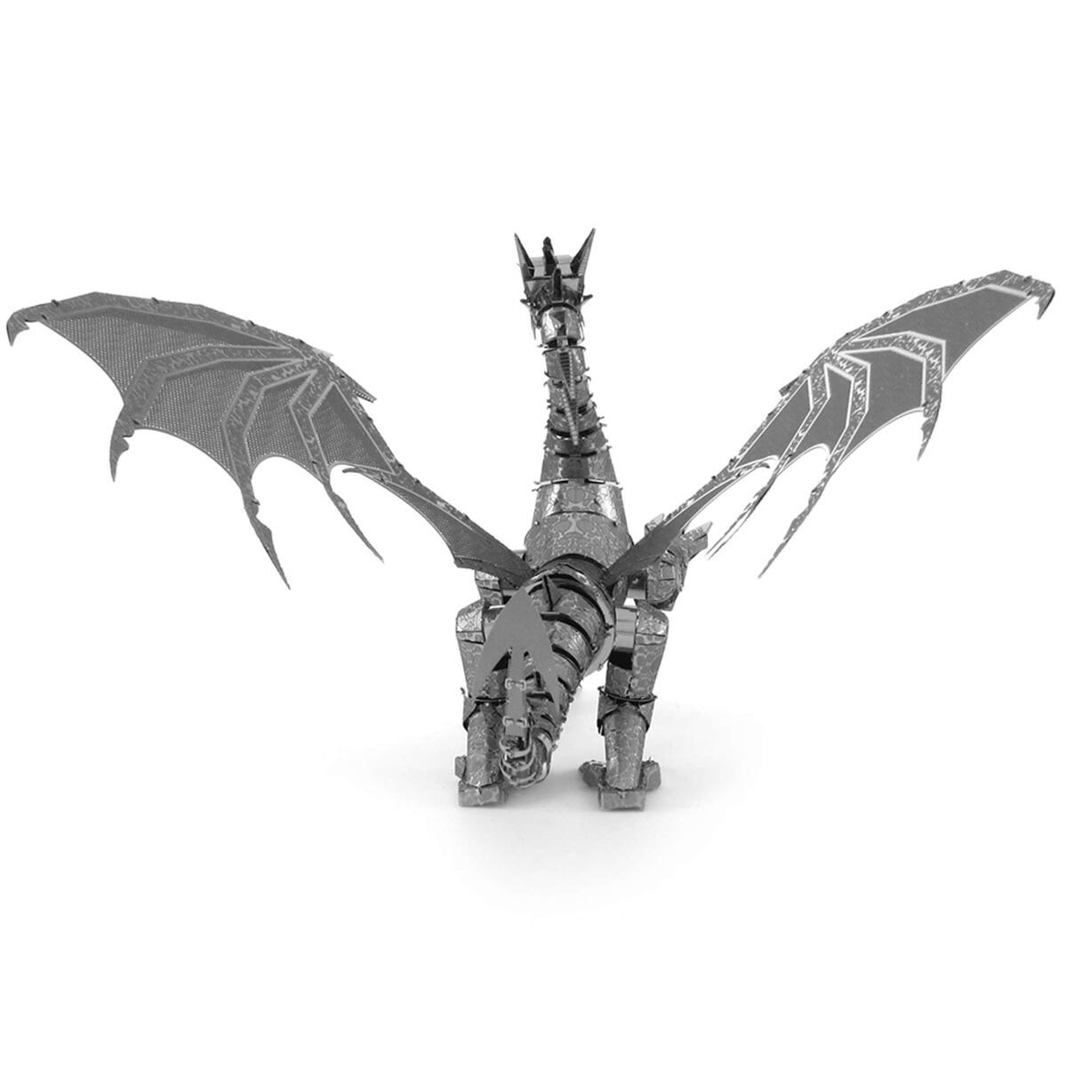Alt View 1. Metal Earth - Metal Earth Premium Series Silver Dragon 3D Metal Model Kit Fascinations - Silver.