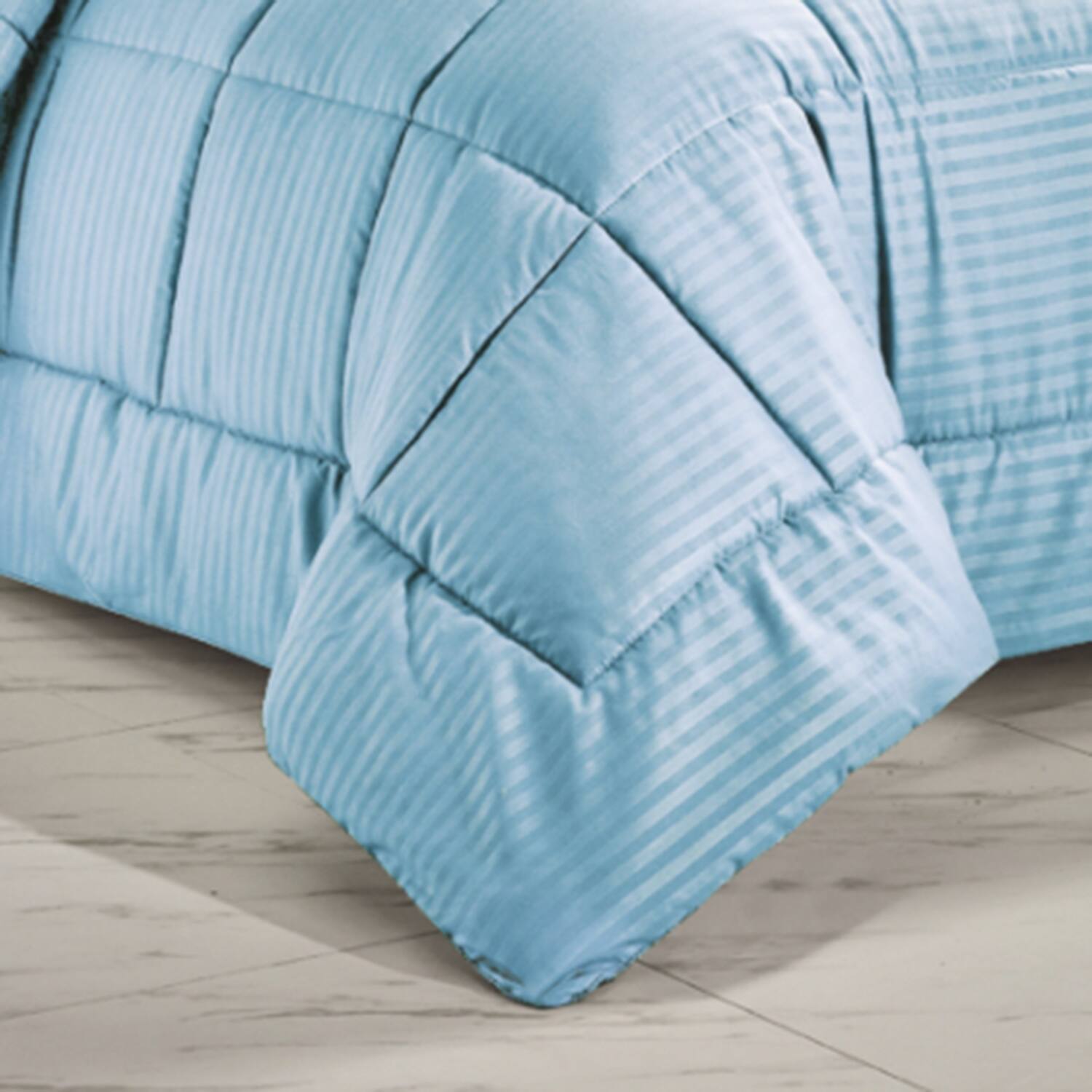 Alt View 2. Plazatex - Plazatex Embossed Dobby Stripe 8 Pieces Comforter Bed In A Bag Set King Lt. Blue - Lt. Blue.