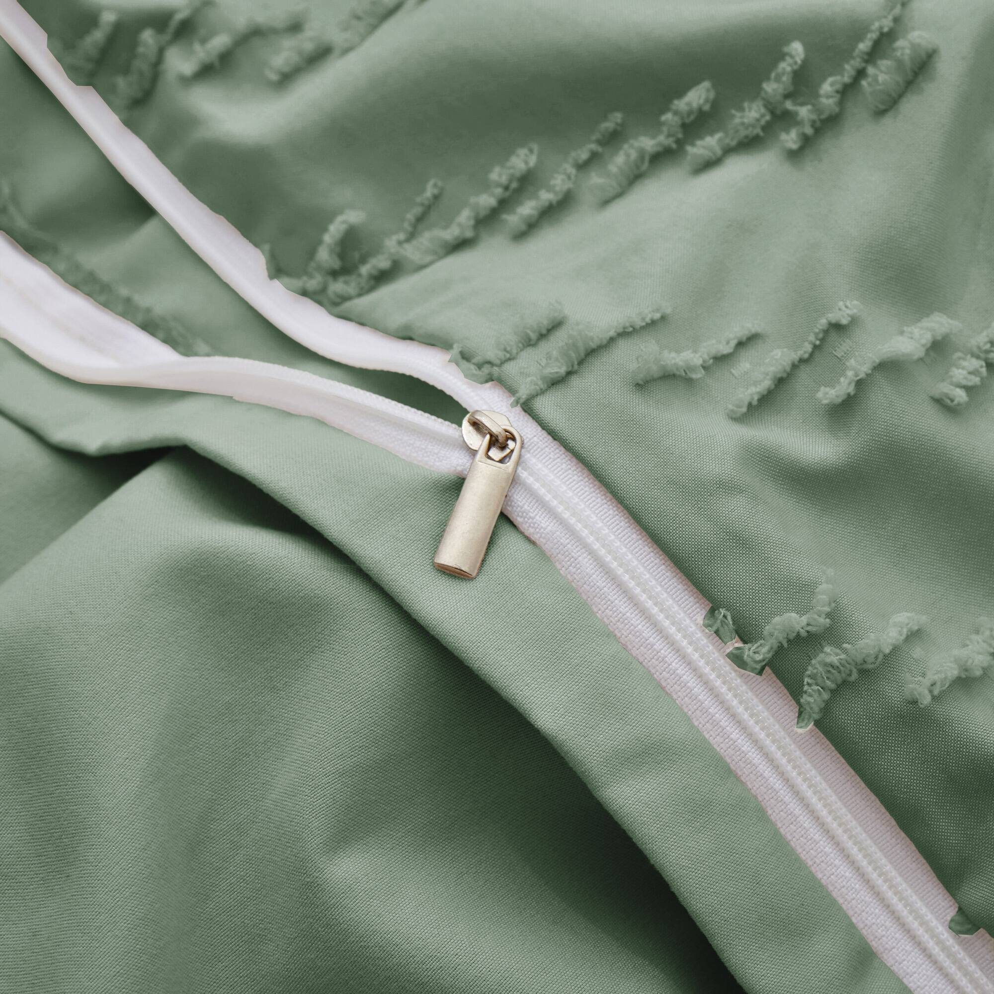 Back. Peace Nest - Peace Nest Tufted Clipped Jacquard Geometric Duvet Cover & Pillowcase Set - Wave Green.