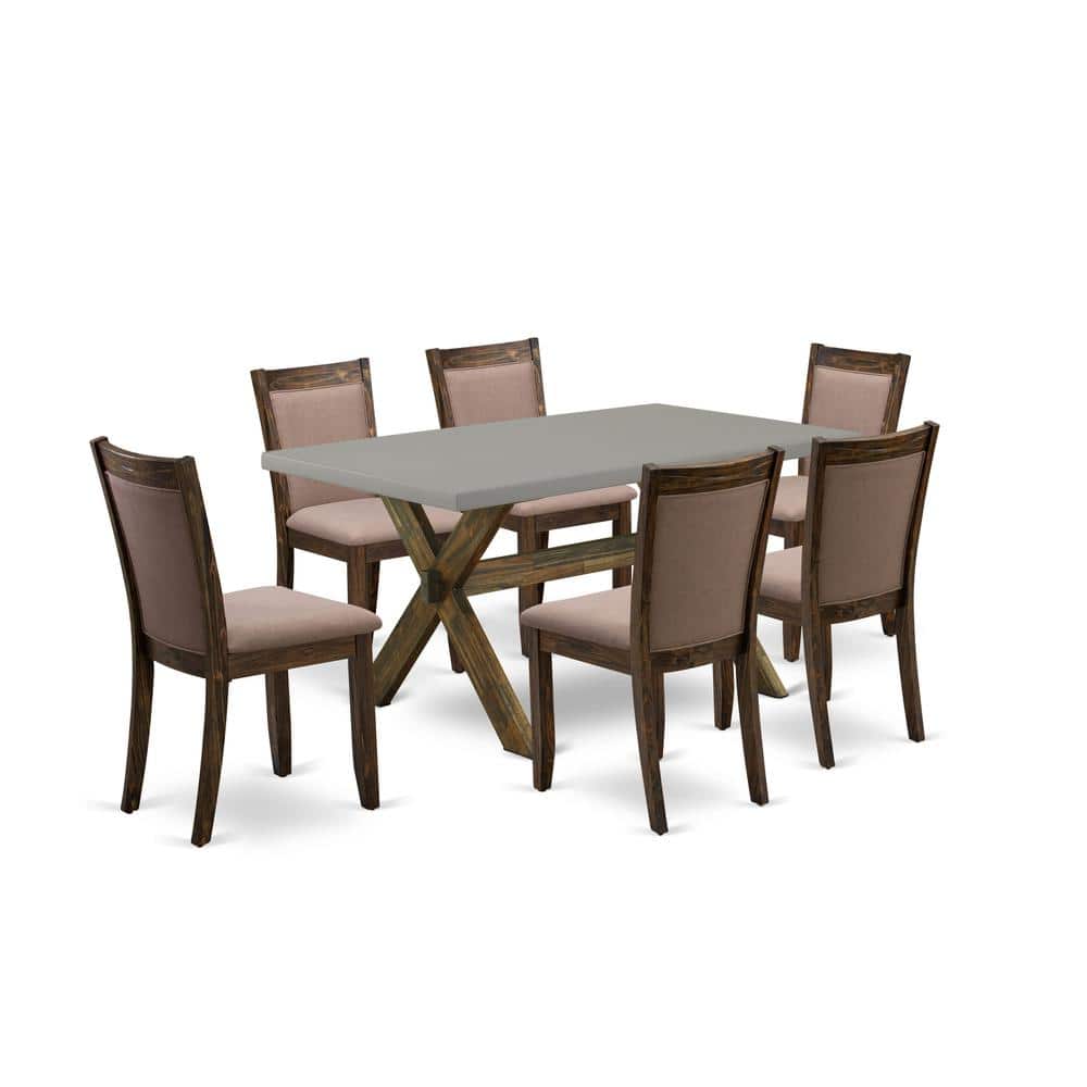 East West Furniture - 7-Pc Dinette Room Set - 6 Padded Parson Chairs and 1 Modern Kitchen Table (Distressed Jacobean - Multi-Color price history on PriceWatchPro