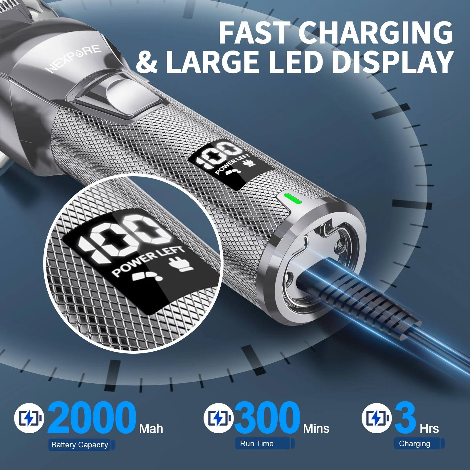 NEXAPRE FAST CHARGING & LARGE LED DISPLAY

100 POWER LEFT

2000 Mah Battery Capacity

300 Mins Run Time

3 Hrs Charging