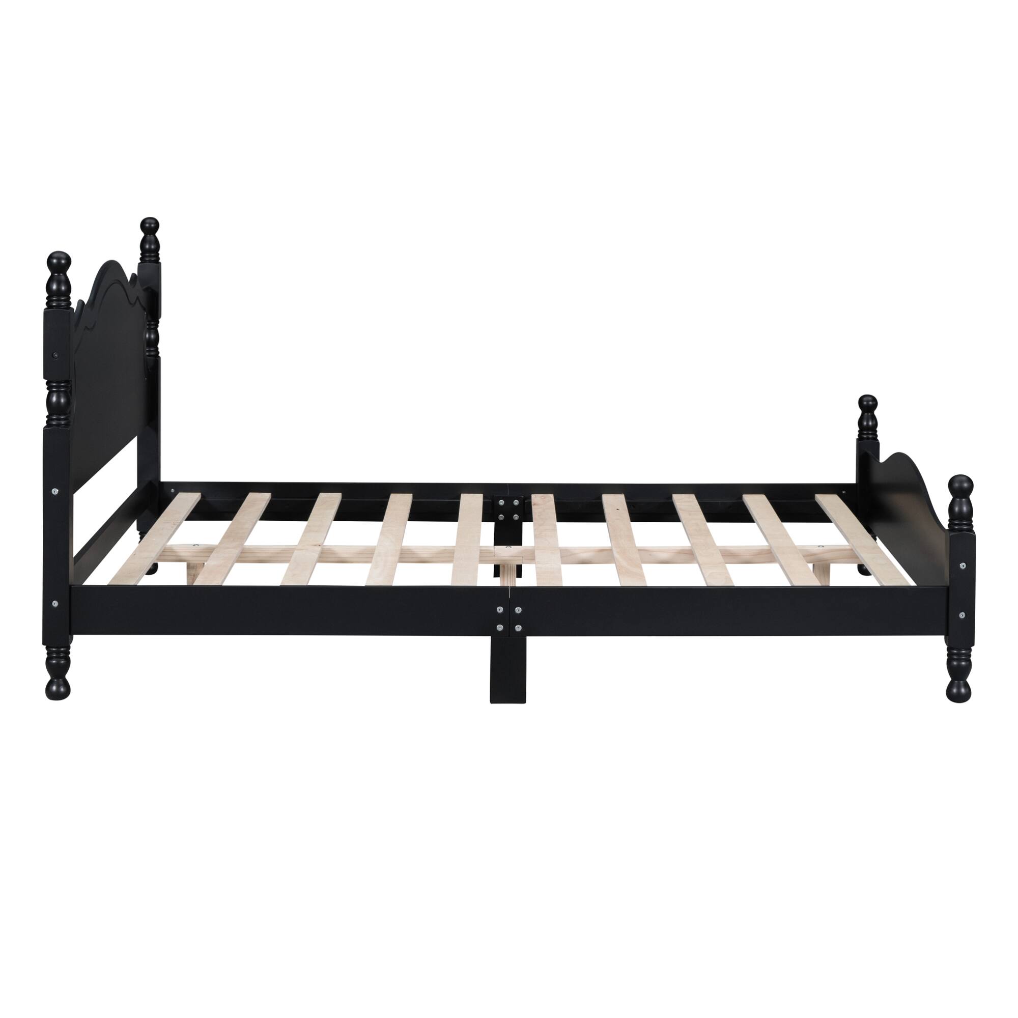 Alt View 4. GOODSILO - Full Size Retro Wood Platform Bed Frame with Wooden Slat Support and Elegant Headboard - Black.