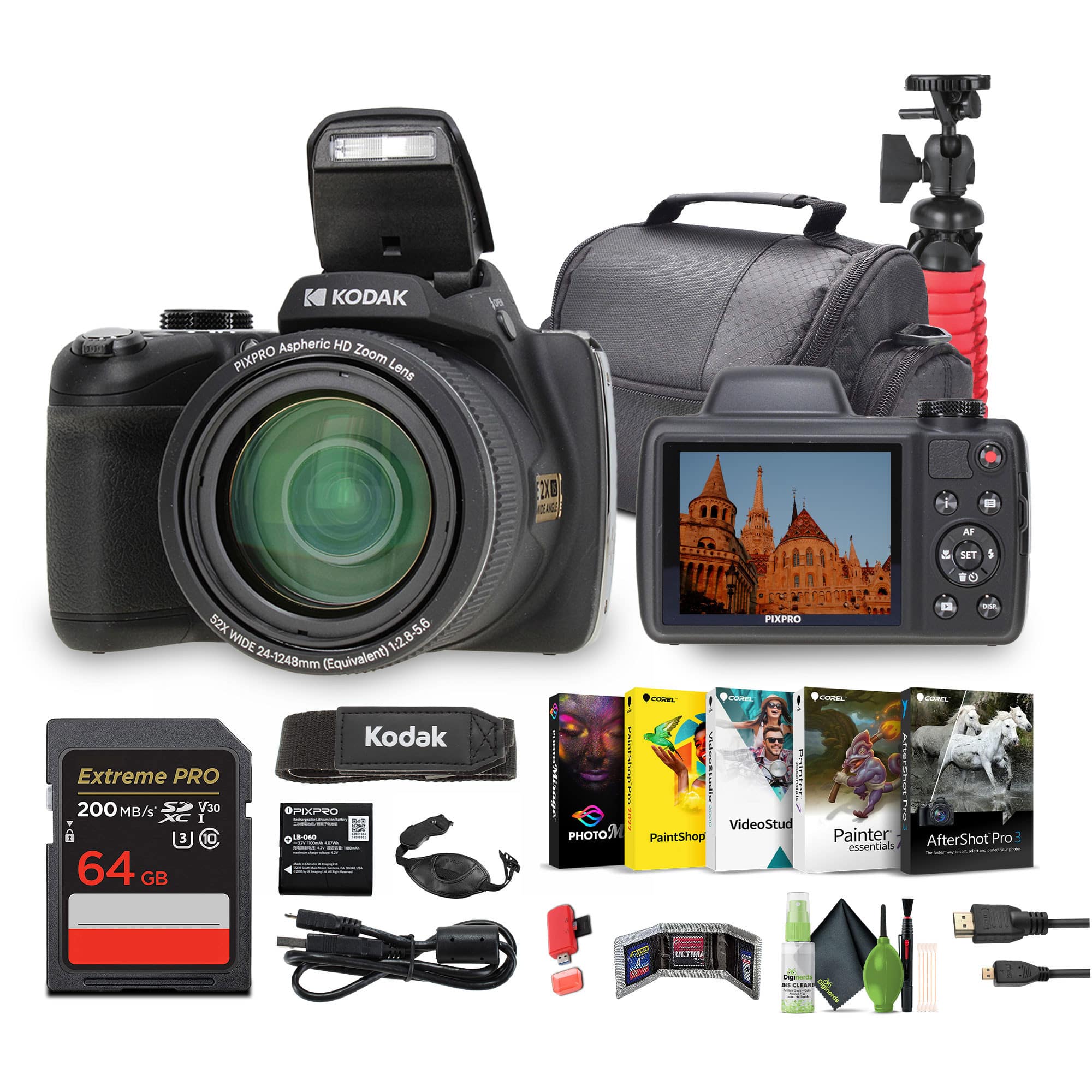 Kodak - PIXPRO Astro Zoom AZ528 16MP Digital Camera +64GB Memory Card+More - Black