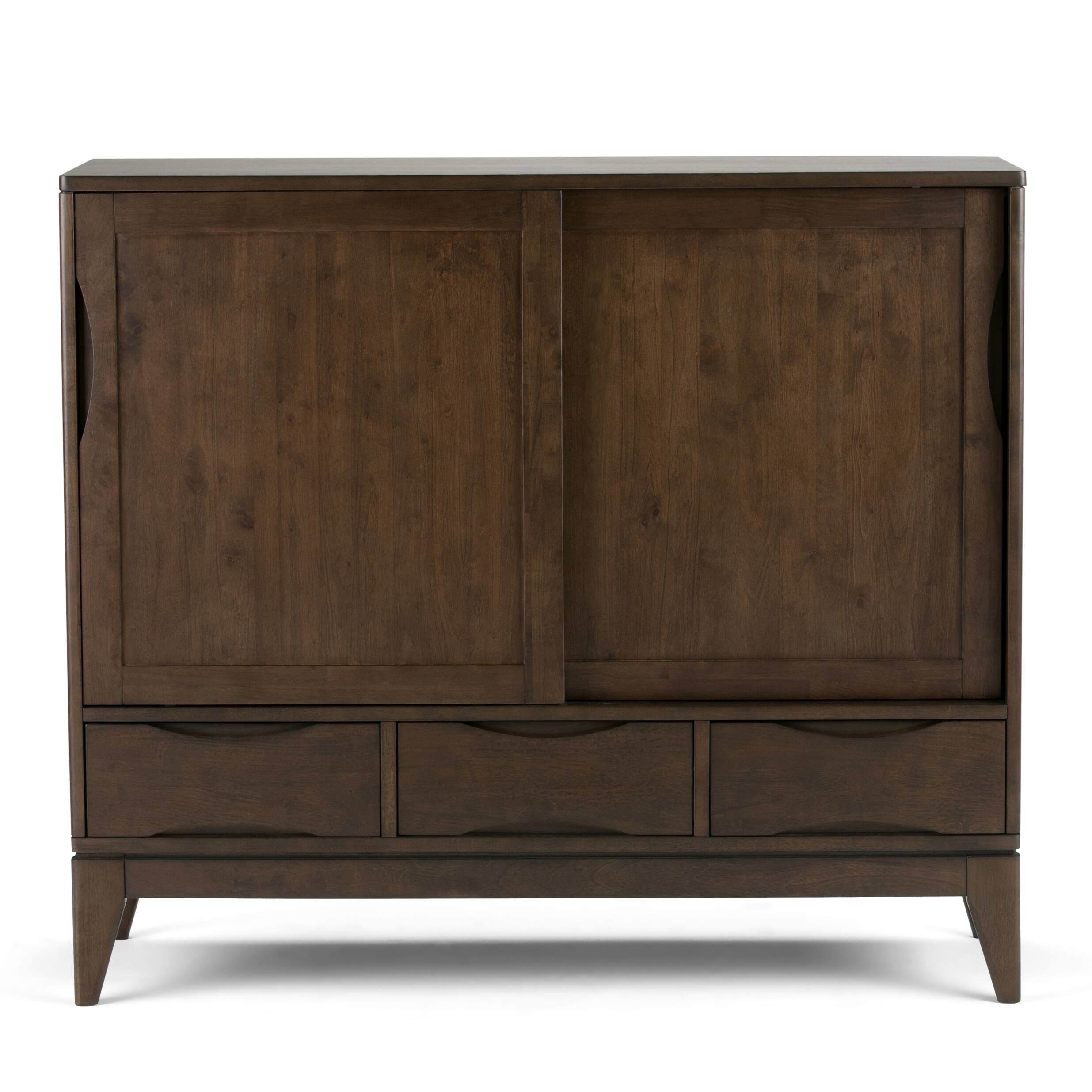 Left. Simpli Home - Harper Solid Wood 48 inch Storage Cabinet in Walnut Brown (Set of 2) - Walnut Brown.