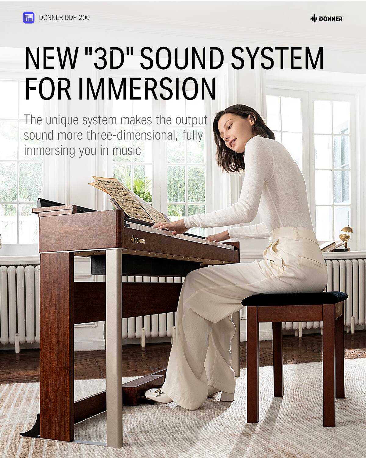 WI DONNER DDP-200
DONNER NEW "3D" SOUND SYSTEM FOR IMMERSION
The unique system makes the output sound more three-dimensional, fully immersing you in music
DONNER