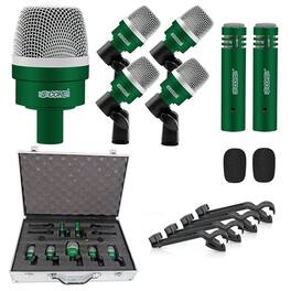 5 CORE - Drum Mic Kit 7 Pcs Kick Bass Tom Snare Dynamic Microphone Instrument Mics Set - Green