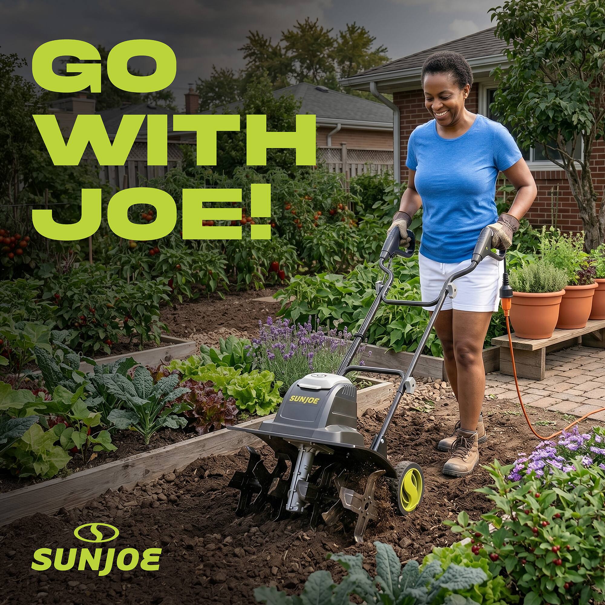 Sun Joe Electric Garden Tiller Cultivator, Steel Tines, 15 Amp