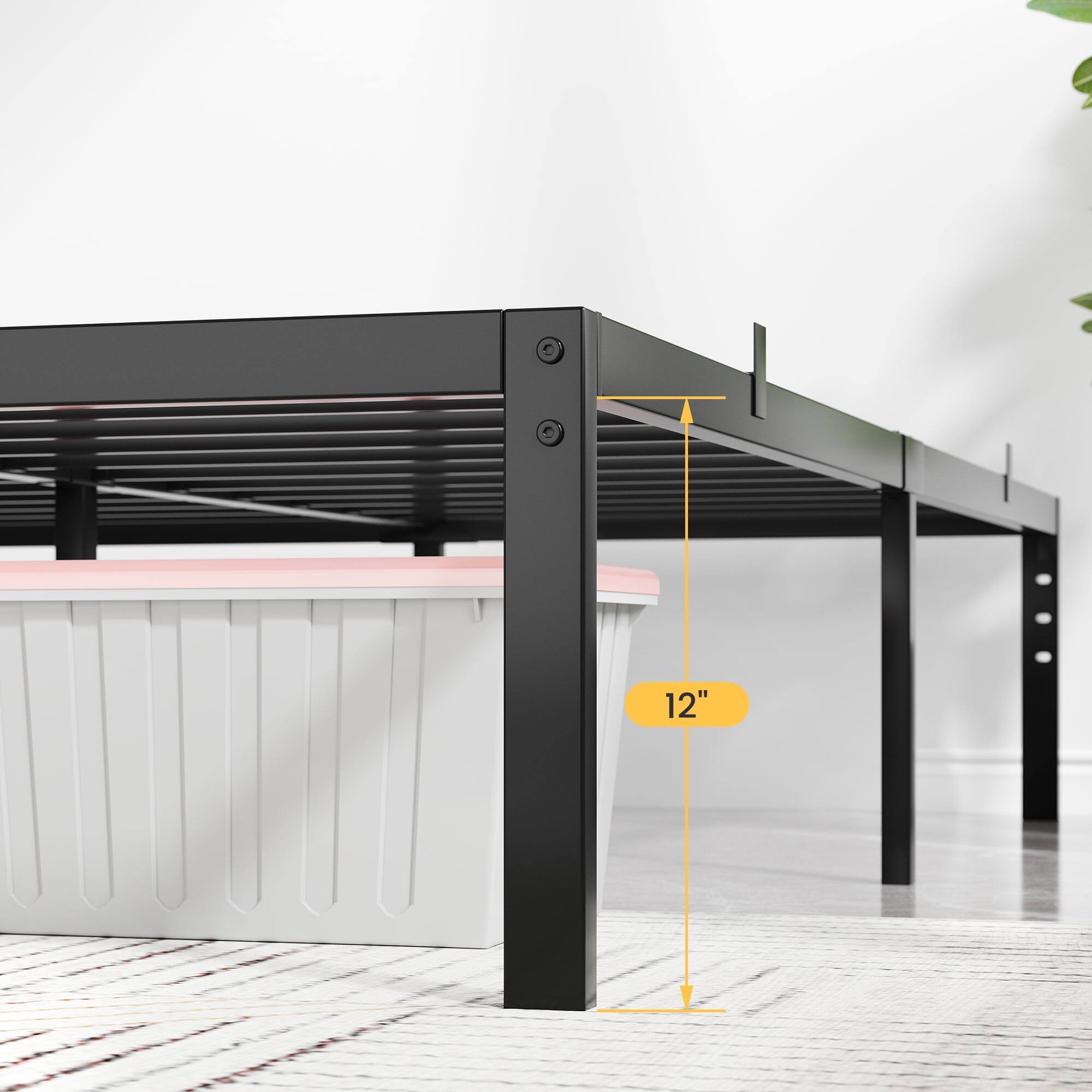 Alt View 7. Jojoka - Easy Assembly Queen Size Metal Bed Frame - 14inch High Profile  BlackSpace Saving, for Living Room, Guest Room - Black.