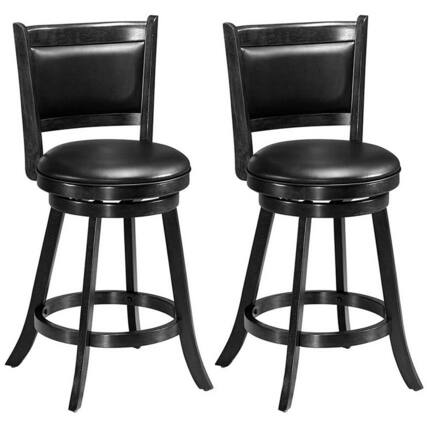 Front. Gymax - Gymax 2PCS 24'' Swivel Counter Stool Dining Chair Upholstered Seat Black - Black.
