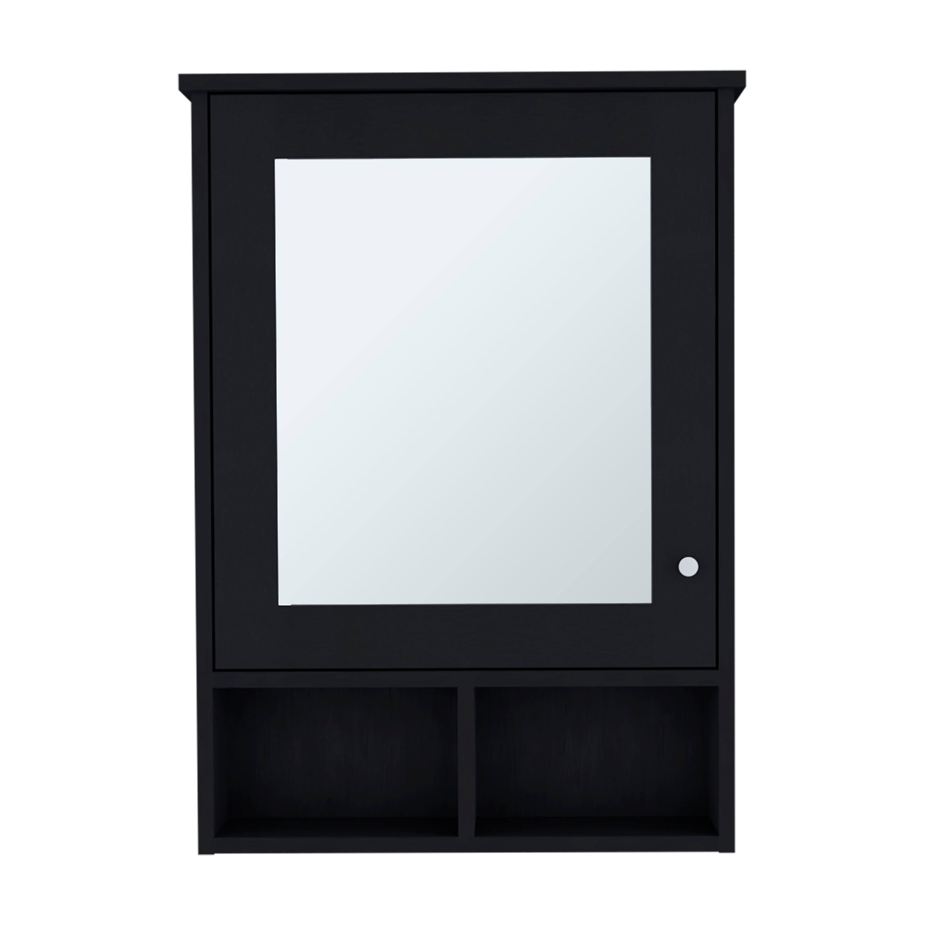 TuHome - Vina Medicine Cabinet with Mirror, 3 Concealed Shelves, 2 Open Shelves, Tall Bathroom Storage Organizer - Black Wengue