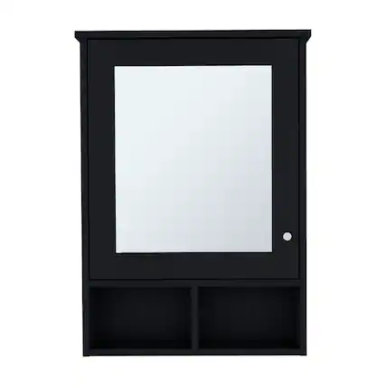 Front. TuHome - Oba 2-Pc Wall-Mounted Bathroom Medicine Cabinet With Open And Closed Storage - Black.