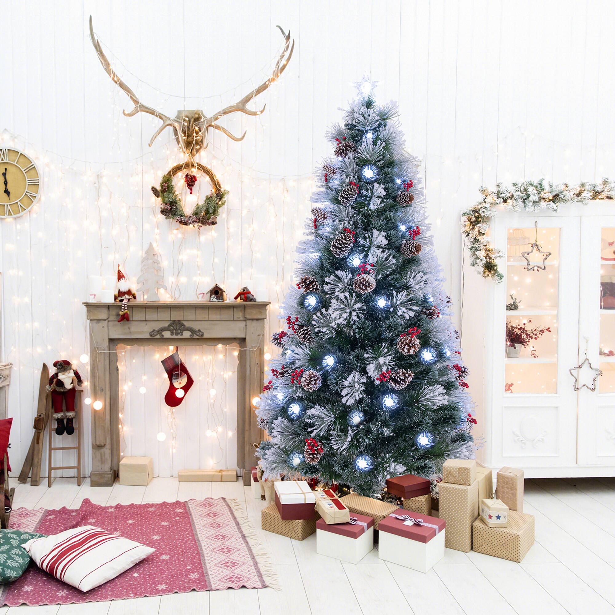 Alt View 3. Gymax - Gymax 7 FT Flocked Christmas Tree Artificial Xmas Tree w/270 Branch Tips &Pine Needles - Green, White.