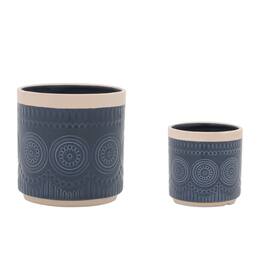 BreeBe - Ceramic Mandala Pattern Planter (Set of 2) - Blue, Beige