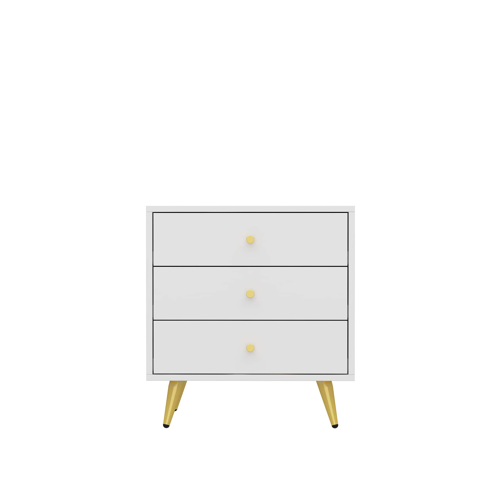 FUFU & GAGA - FUFU&GAGA Modern Nightstand with Gold Accents: 3 - Drawer Bedroom Organizer - White