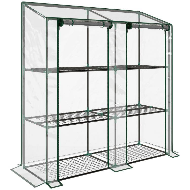 Alt View 10. PULUZ - Lean-to Greenhouse, Portable Greenhouse with 3 Tier Shelves, 2 Roll-Up Zippered Doors - Clear.