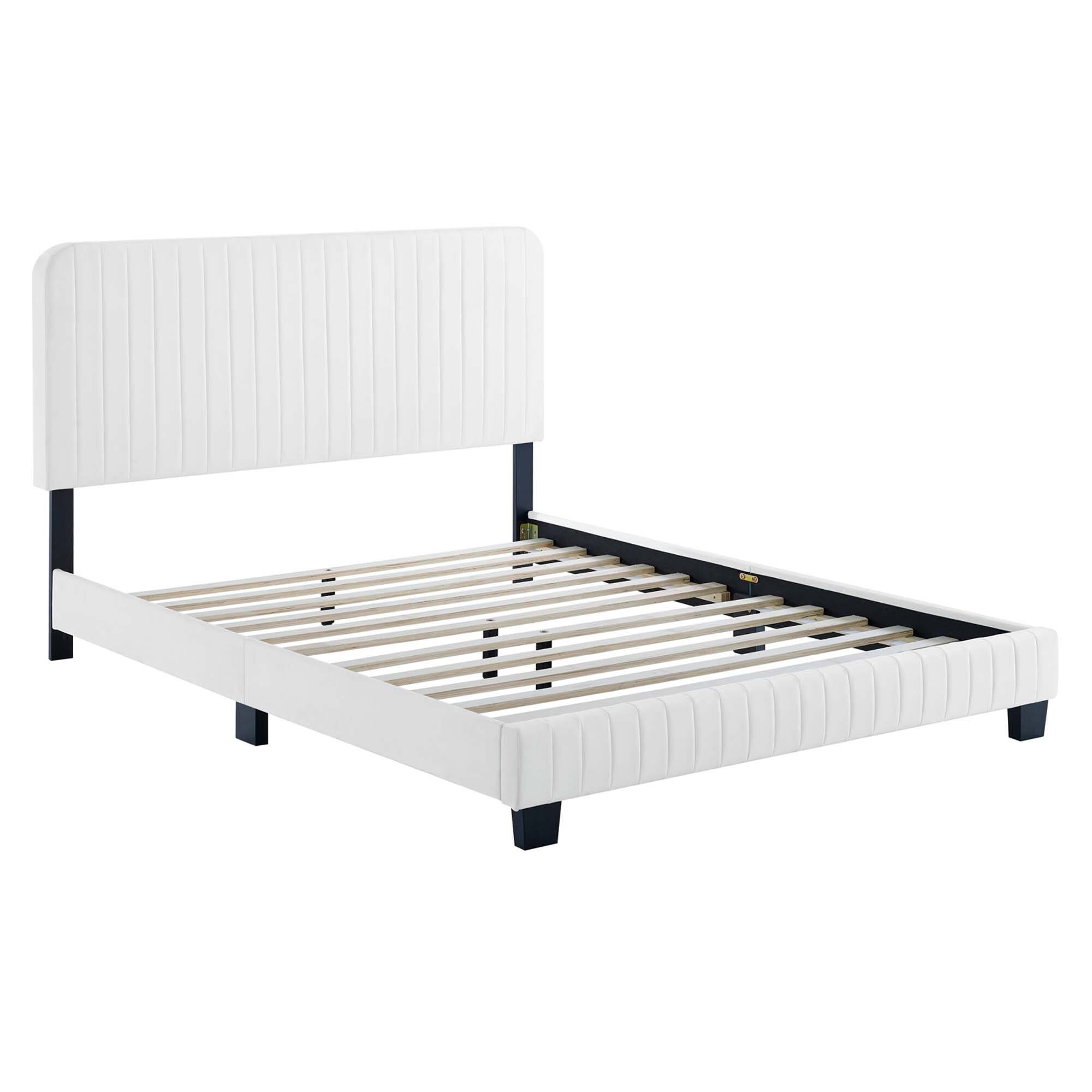 Left. Modway - Resort Upholstered Fabric Arched Round Twin Platform Bed - White.
