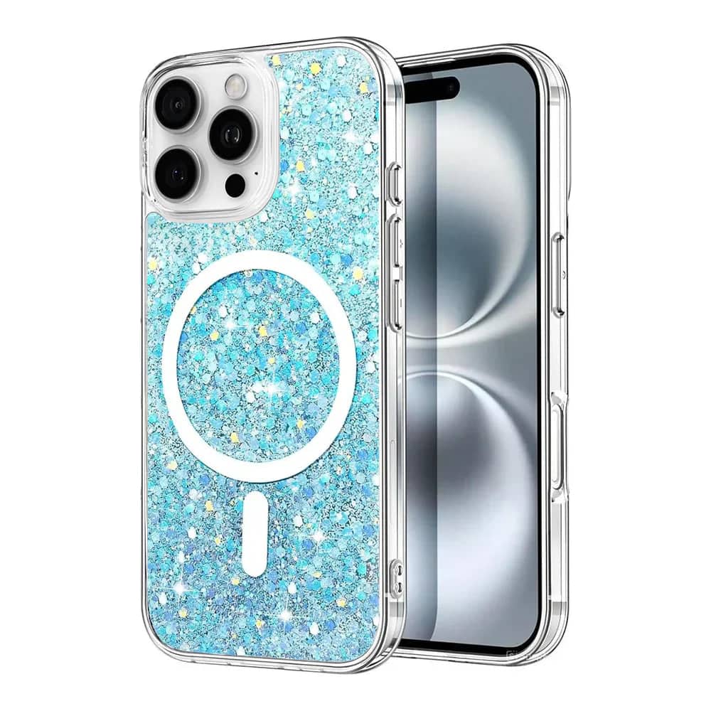 Front. Entronix - Entronix Magnetic Case for iPhone 16 Pro Max - Iridescent Glitter Protection - Blue.