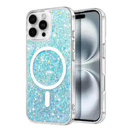Entronix - Magnetic Case for iPhone 16 Pro Max - Iridescent Glitter Protection - Blue